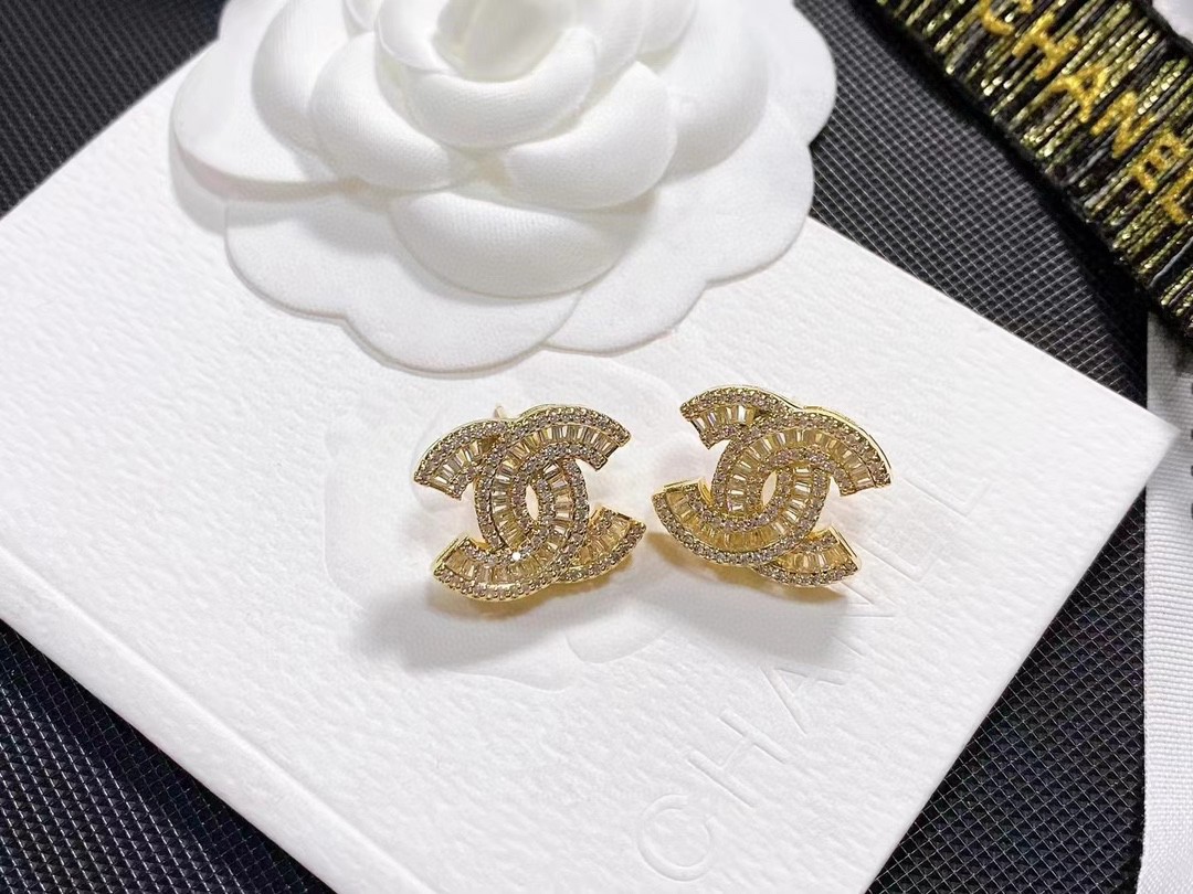 Chanel Camélia Crystal Lettering Stud Earrings - Comprehensive 4