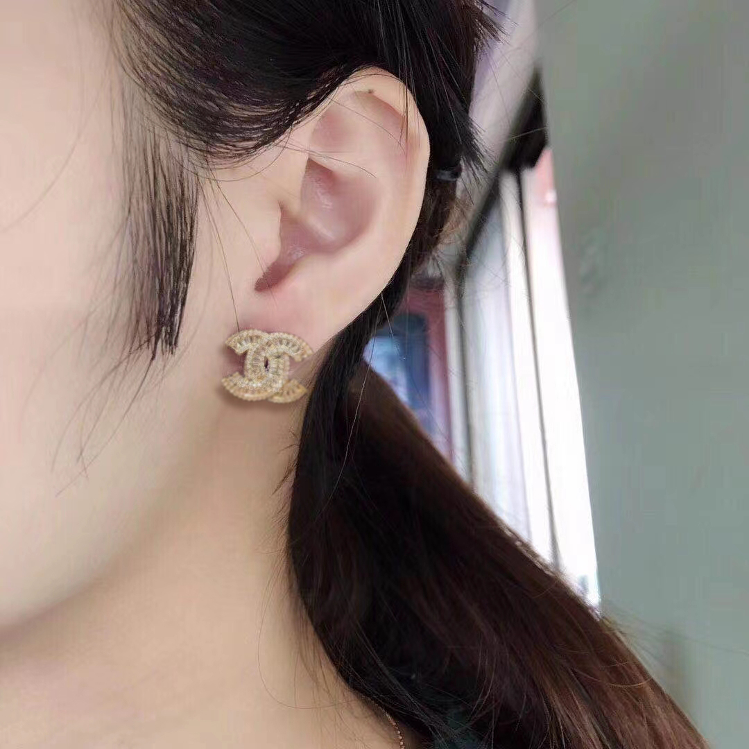 Chanel Camélia Crystal Lettering Stud Earrings - Comprehensive 6