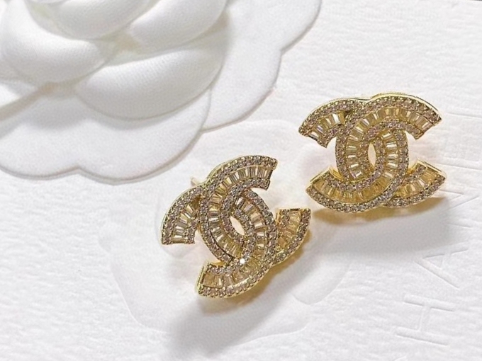Chanel Camélia Crystal Lettering Stud Earrings - Comprehensive 9