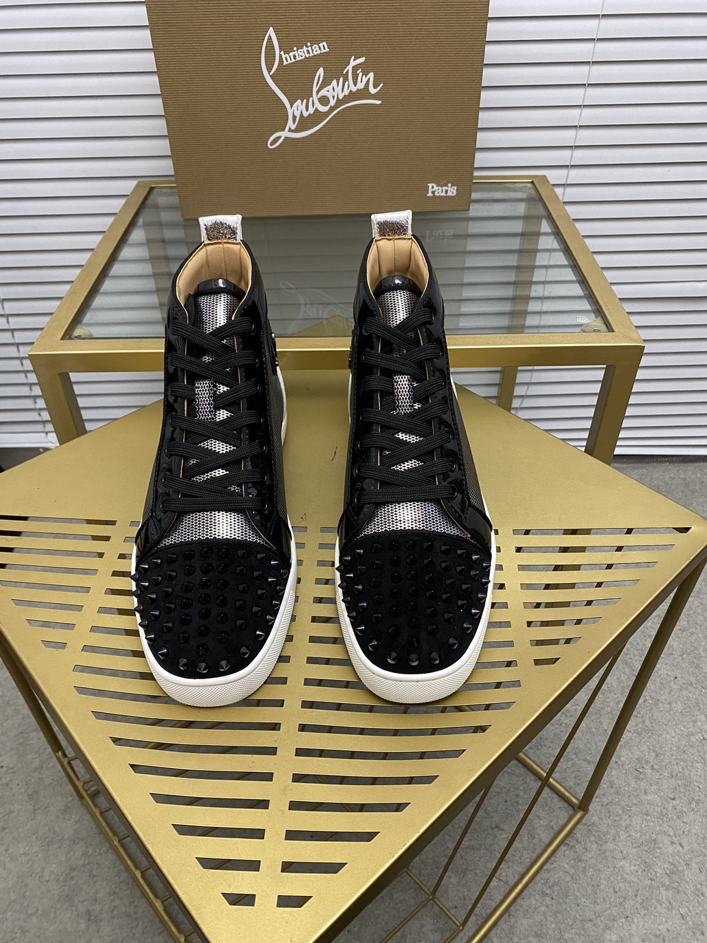 Christian Louboutin Men's Black Spike-Embellished High-Top Sneakers