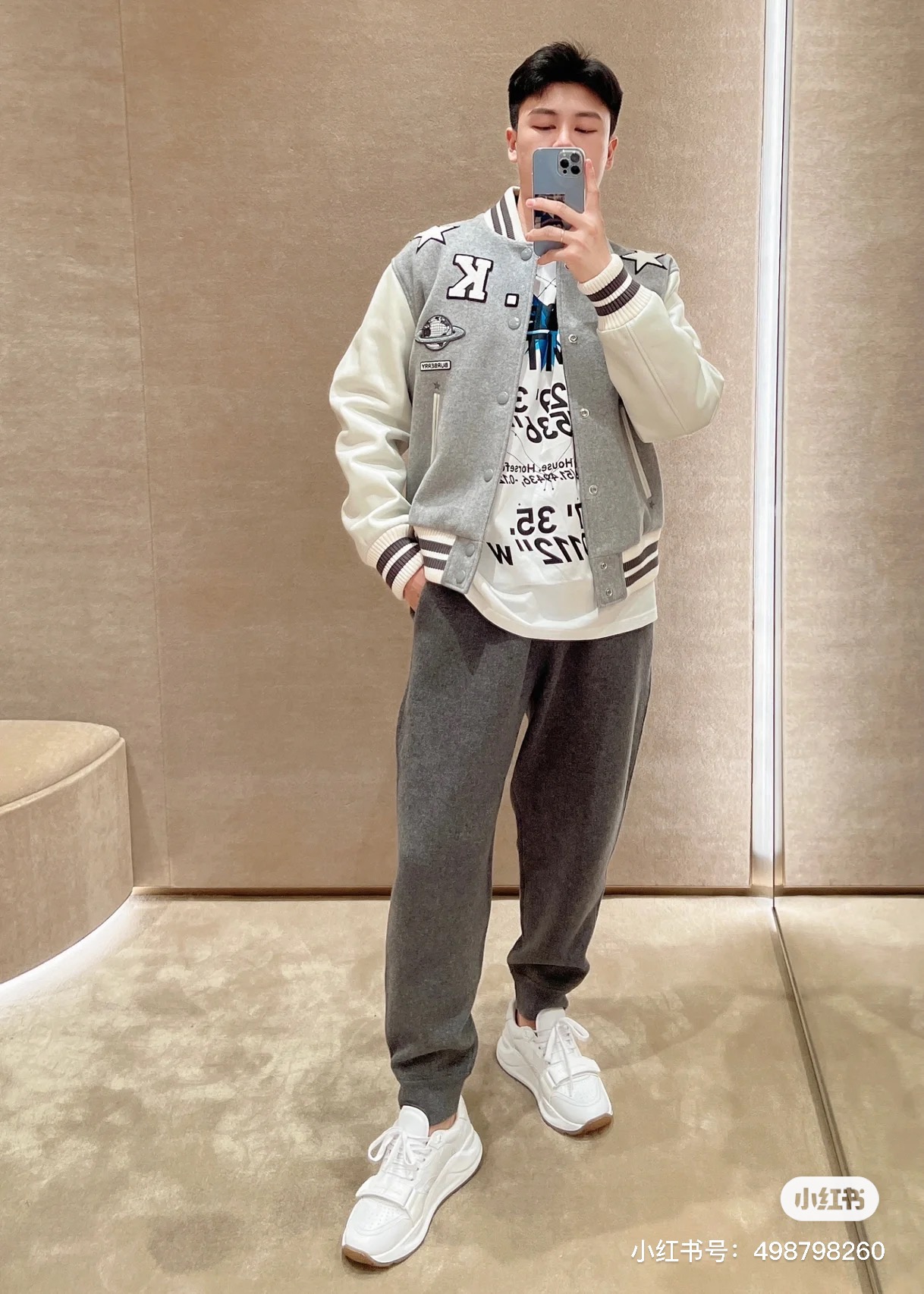 🅱️微标重工学院风毛呢灰色棒球服夹克