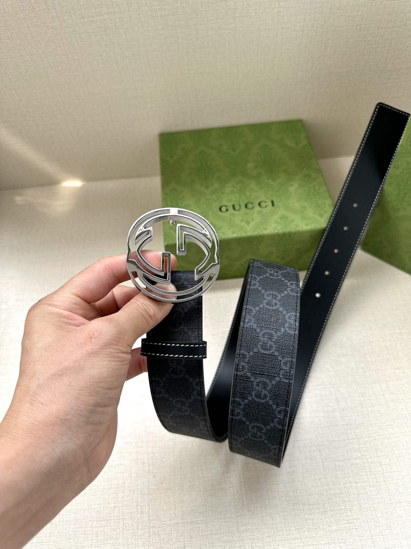 Gucci Style Black Leather Men's Belts Men's Belts Men's Belt detail image 4 from source 766486