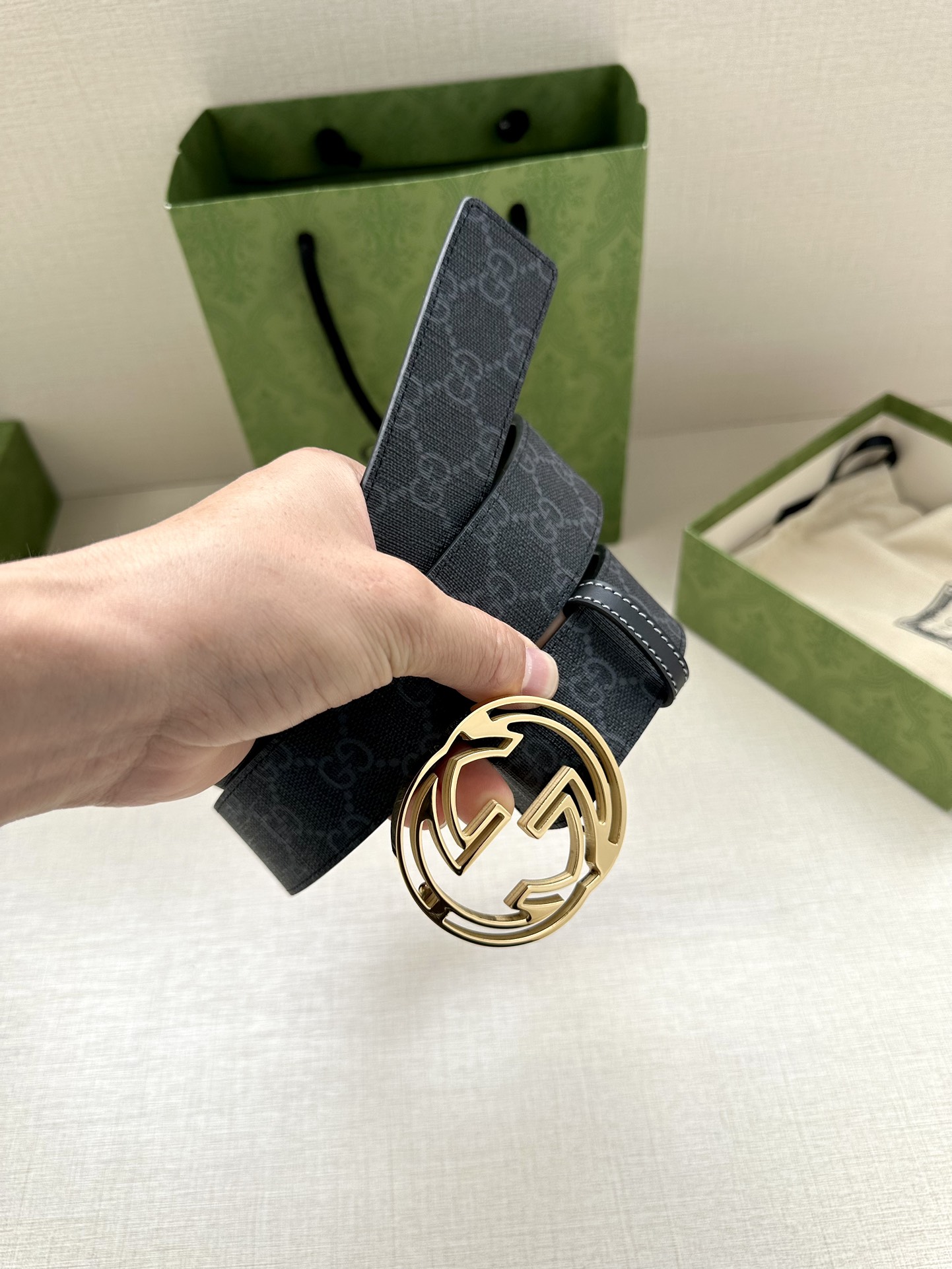 Gucci Style Black Leather Men's Belts Men's Belts Men's Belt detail image 9 from source 766486