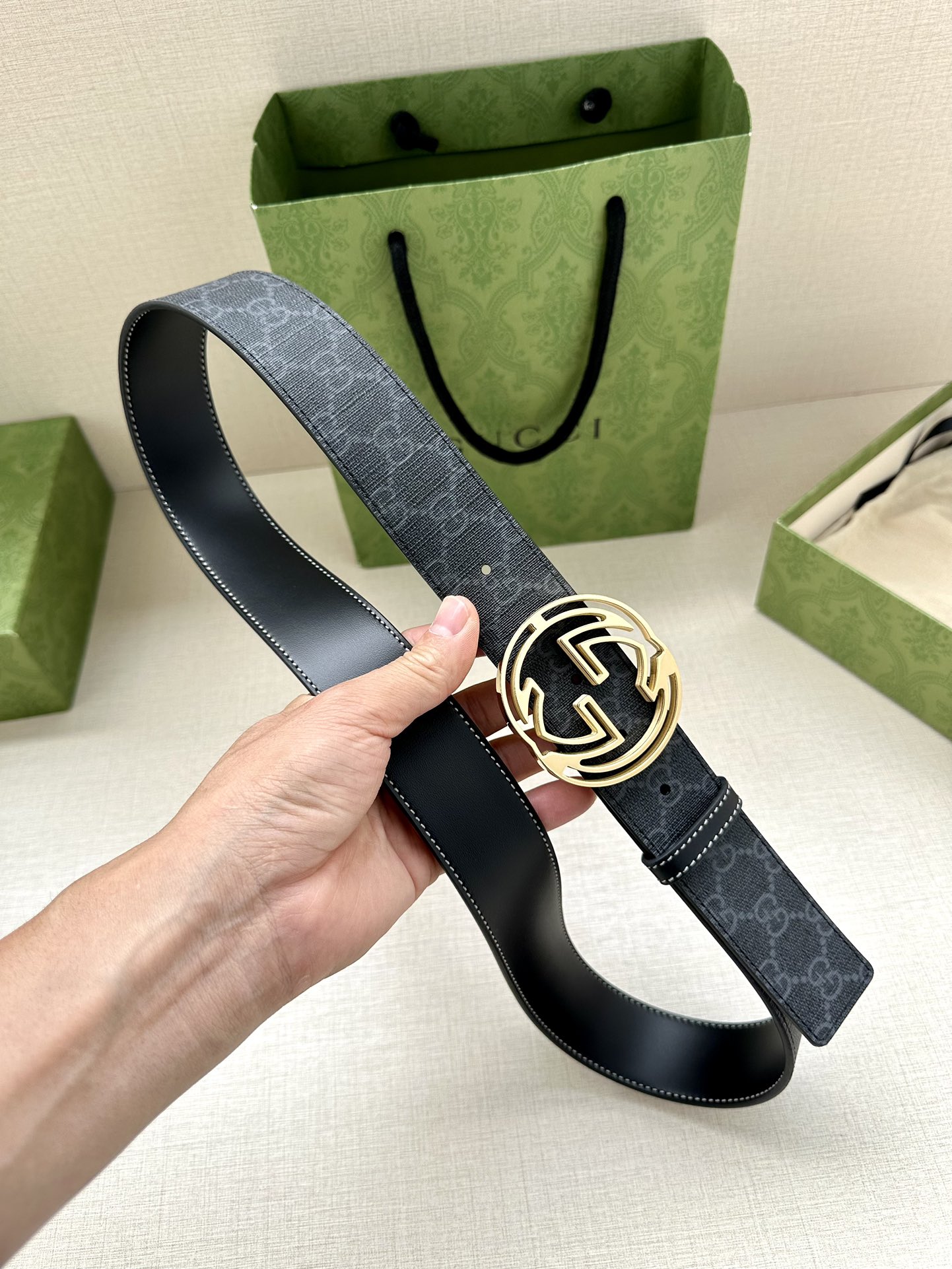 Gucci Style Black Leather Men's Belts Men's Belts Men's Belt detail image 8 from source 766486