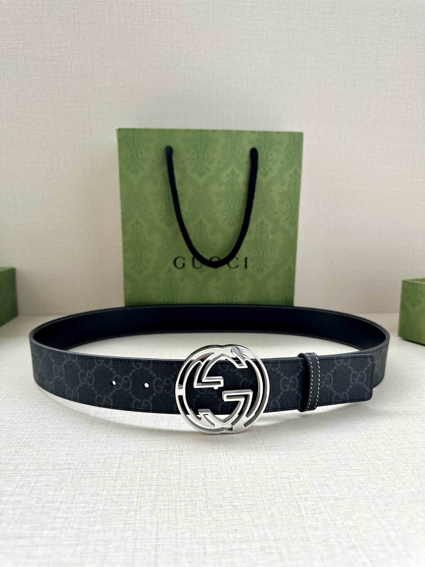 Gucci Style Black Leather Men's Belts Men's Belts Men's Belt detail image 5 from source 766486
