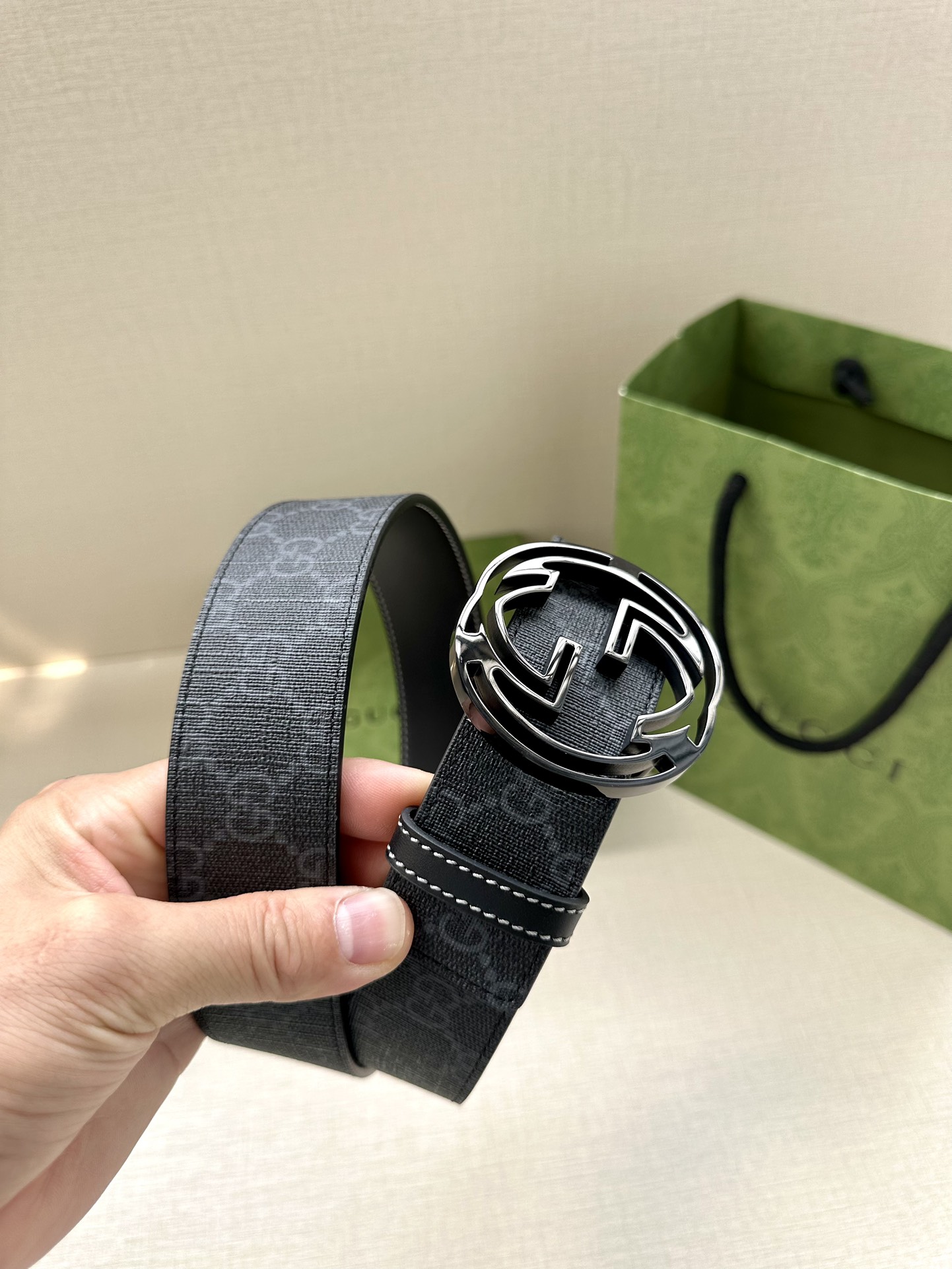 Gucci Style Black Leather Men's Belts Men's Belts Men's Belt detail image 3 from source 766486