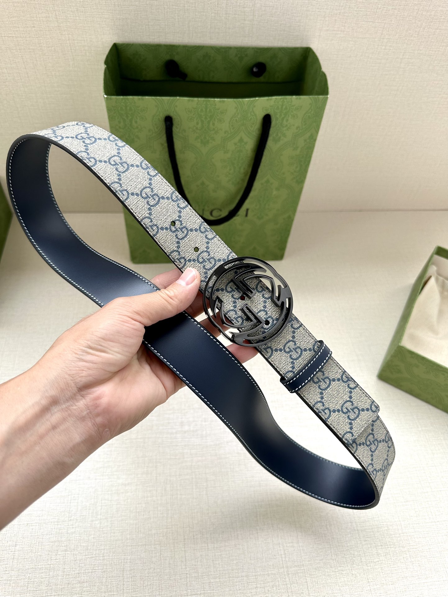 Gucci Style Black Leather Men's Belts Men's Belts Men's Belt detail image 6 from source 766487