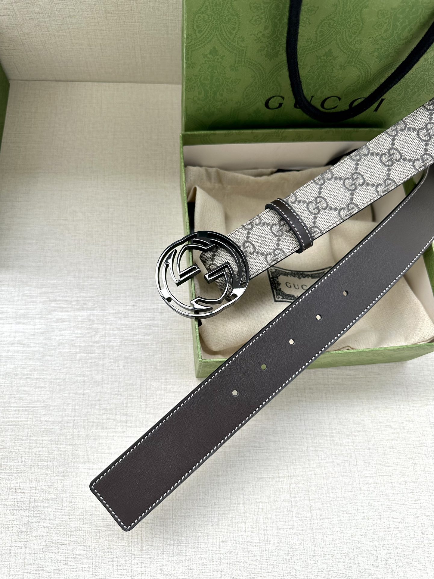 Gucci Style Black Leather Men's Belts Men's Belts Men's Belt detail image 8 from source 766488