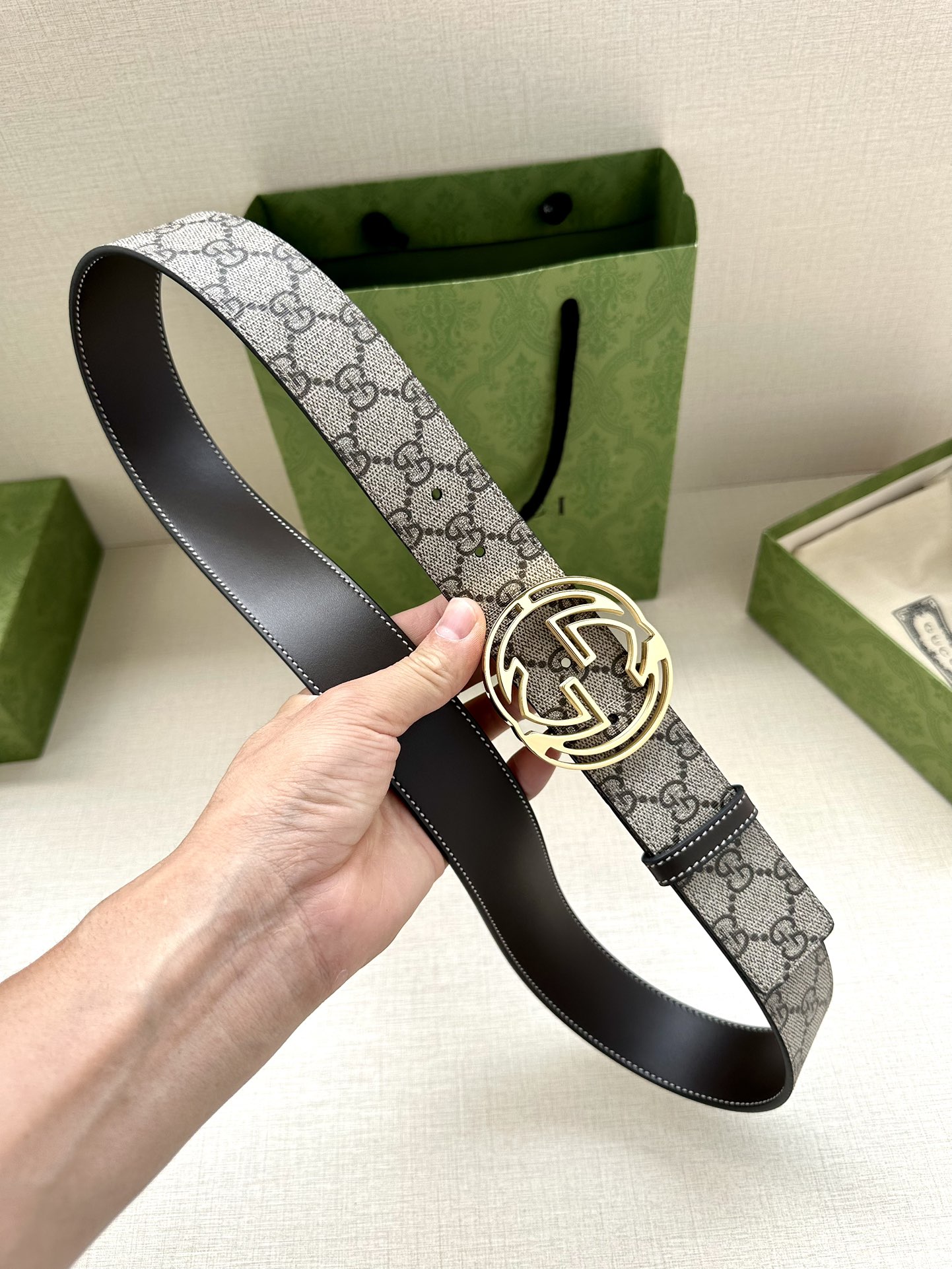 Gucci Style Black Leather Men's Belts Men's Belts Men's Belt detail image 6 from source 766488