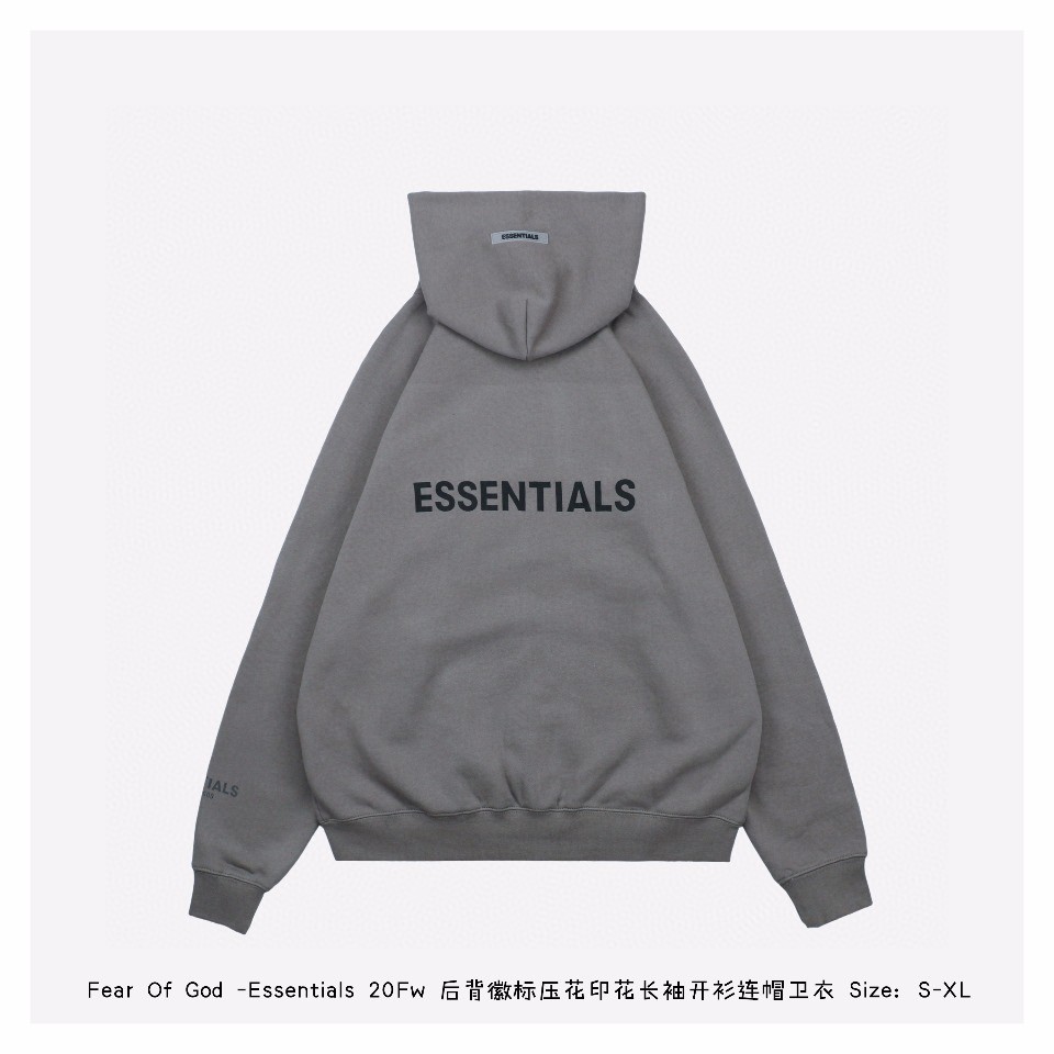 200 完美复刻FEAR OF GOD 复线 ESSENTIALS 基础简约背面压胶logo连帽拉链开衫帽衫