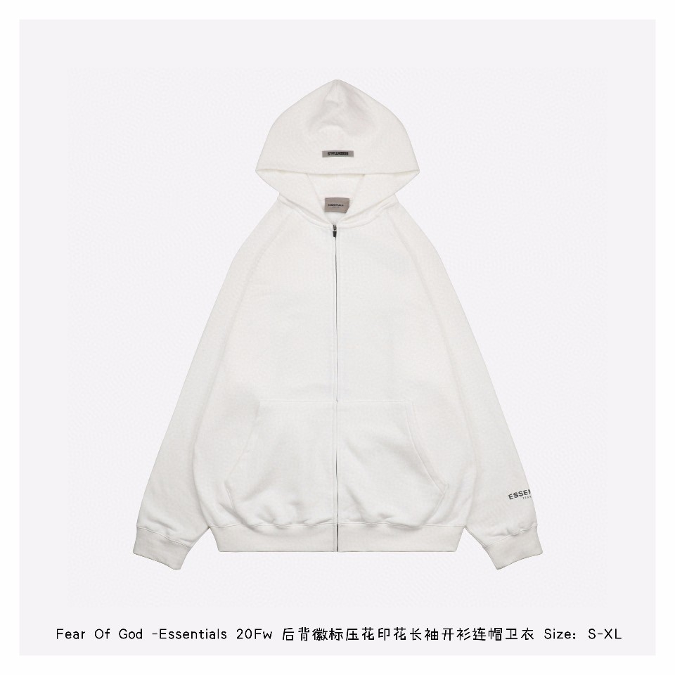 完美复刻FEAR OF GOD 复线 ESSENTIALS 基础简约背面压胶logo连帽拉链开衫帽衫