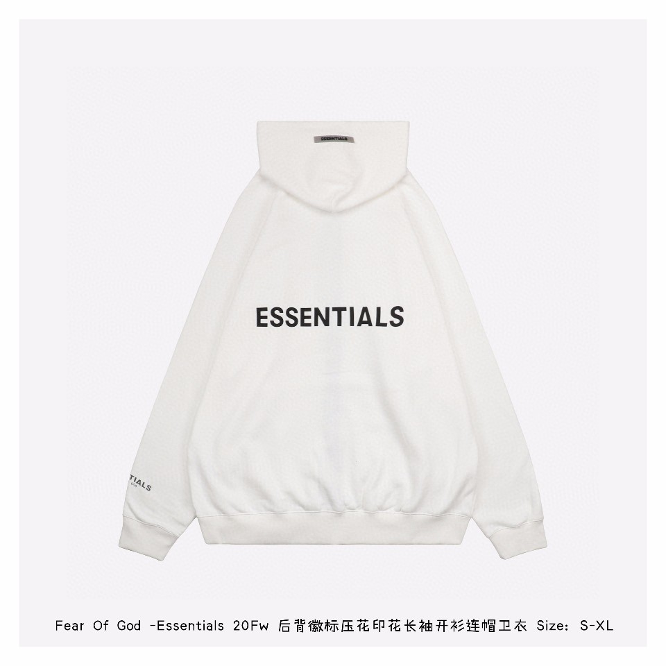 完美复刻FEAR OF GOD 复线 ESSENTIALS 基础简约背面压胶logo连帽拉链开衫帽衫