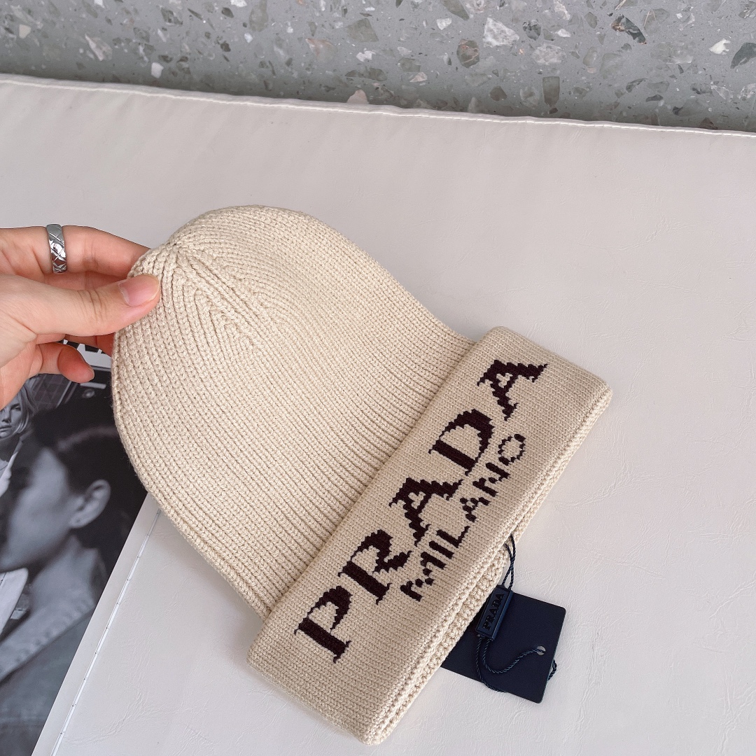 PRADA普拉达官网最新羊毛混纺针织帽