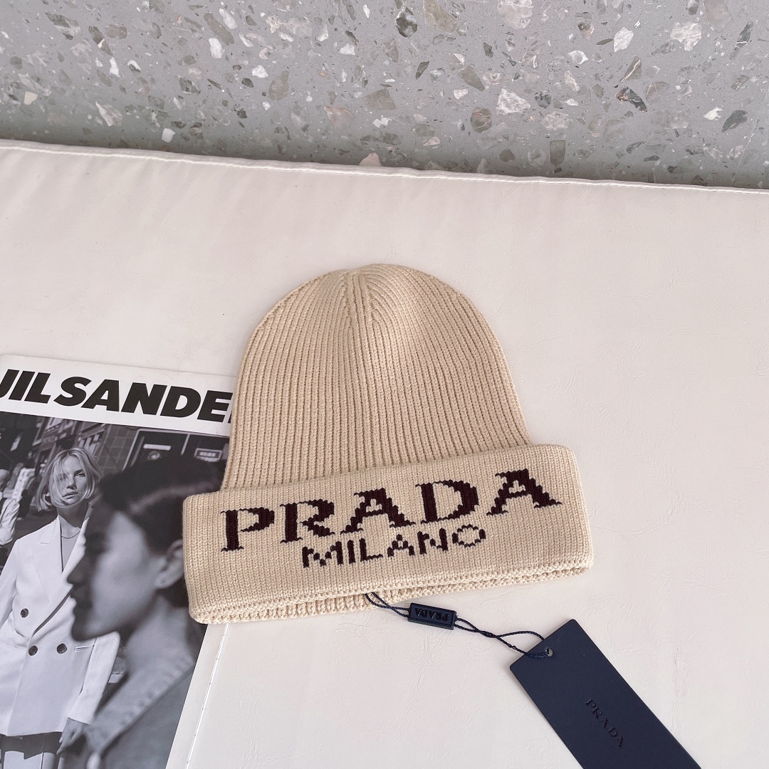 PRADA普拉达官网最新羊毛混纺针织帽