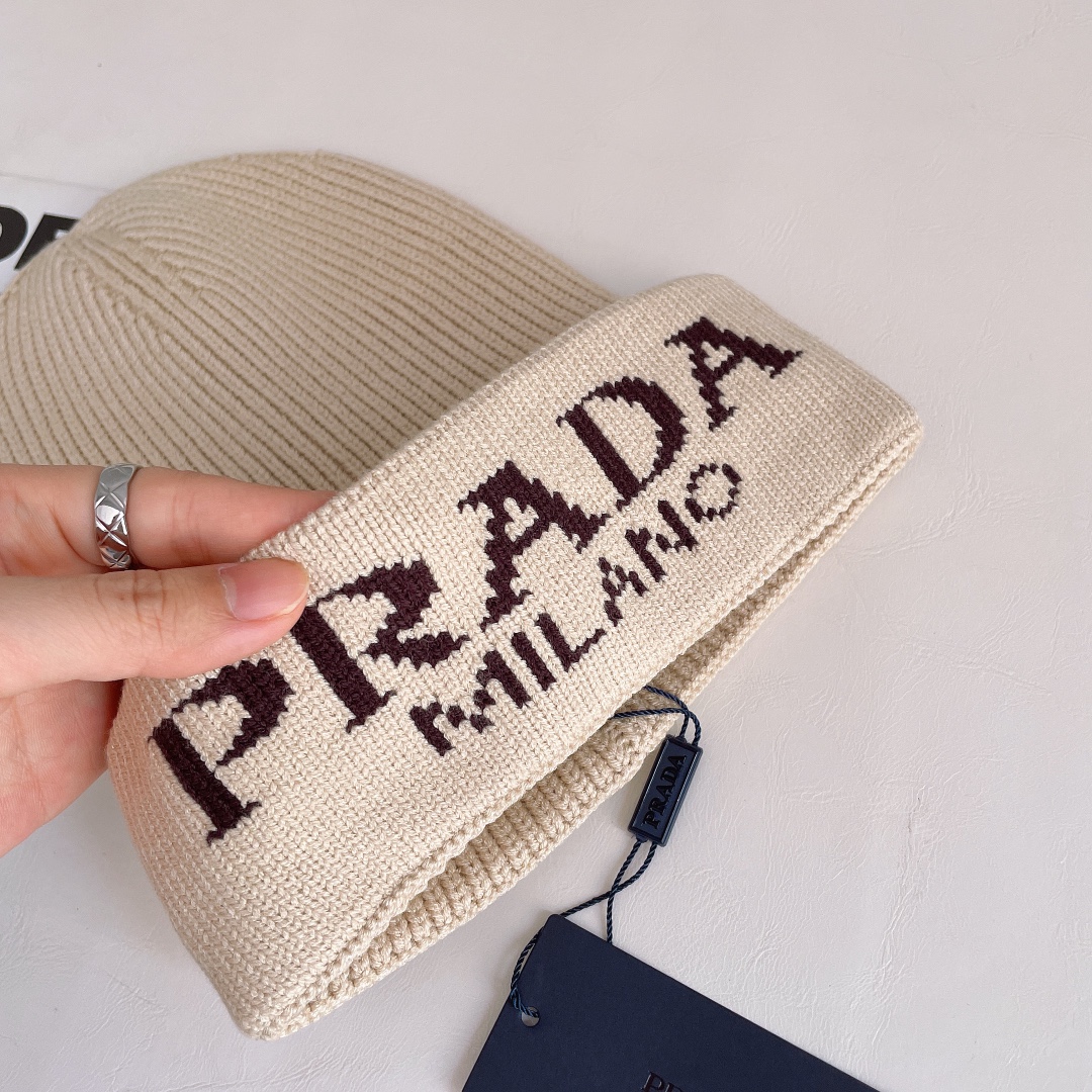 PRADA普拉达官网最新羊毛混纺针织帽