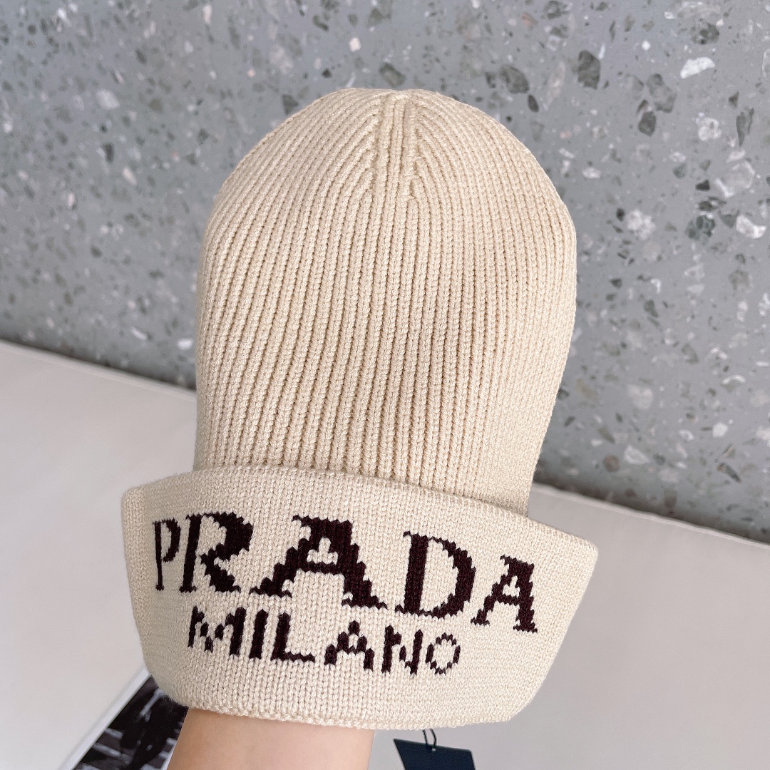 PRADA普拉达官网最新羊毛混纺针织帽