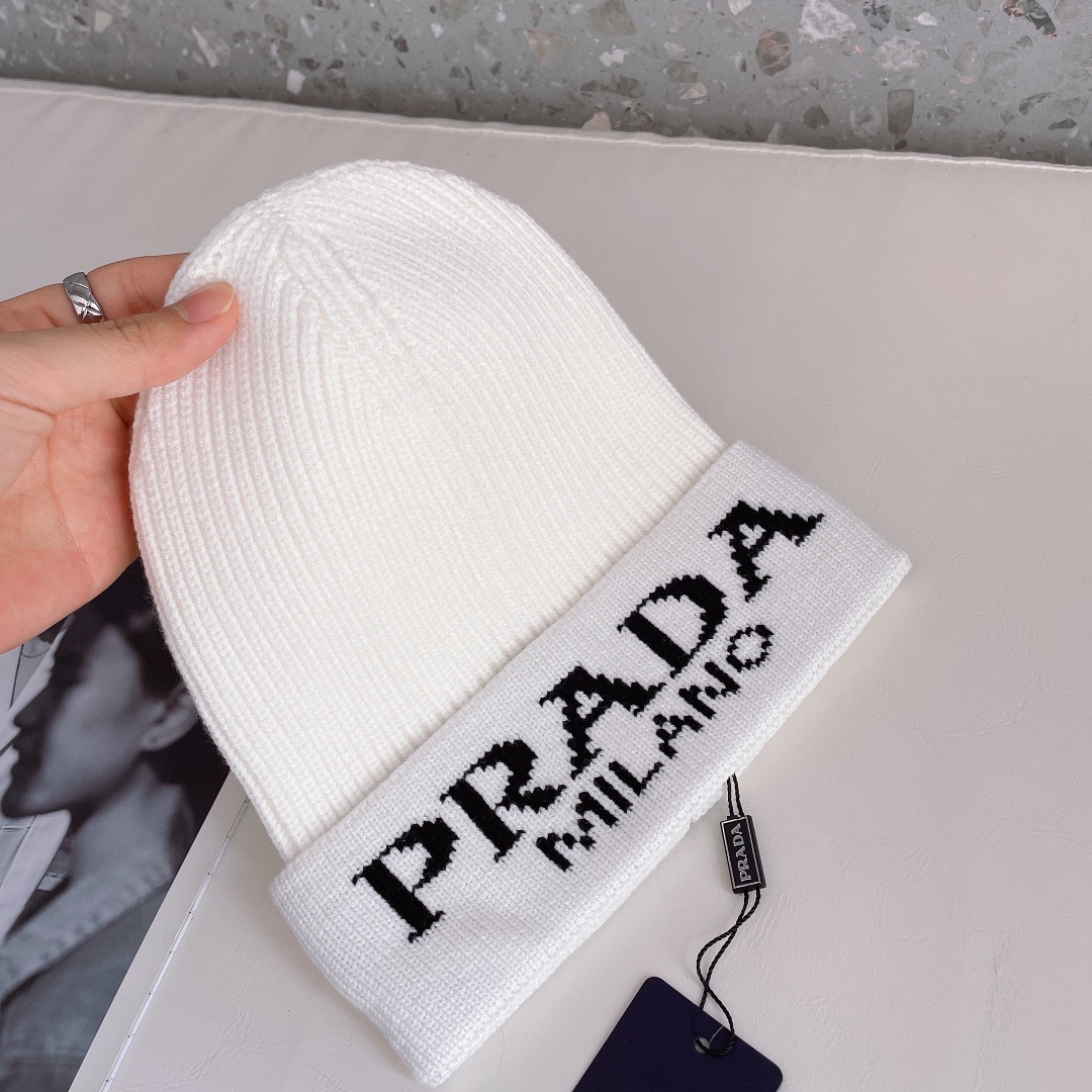 PRADA普拉达官网最新羊毛混纺针织帽