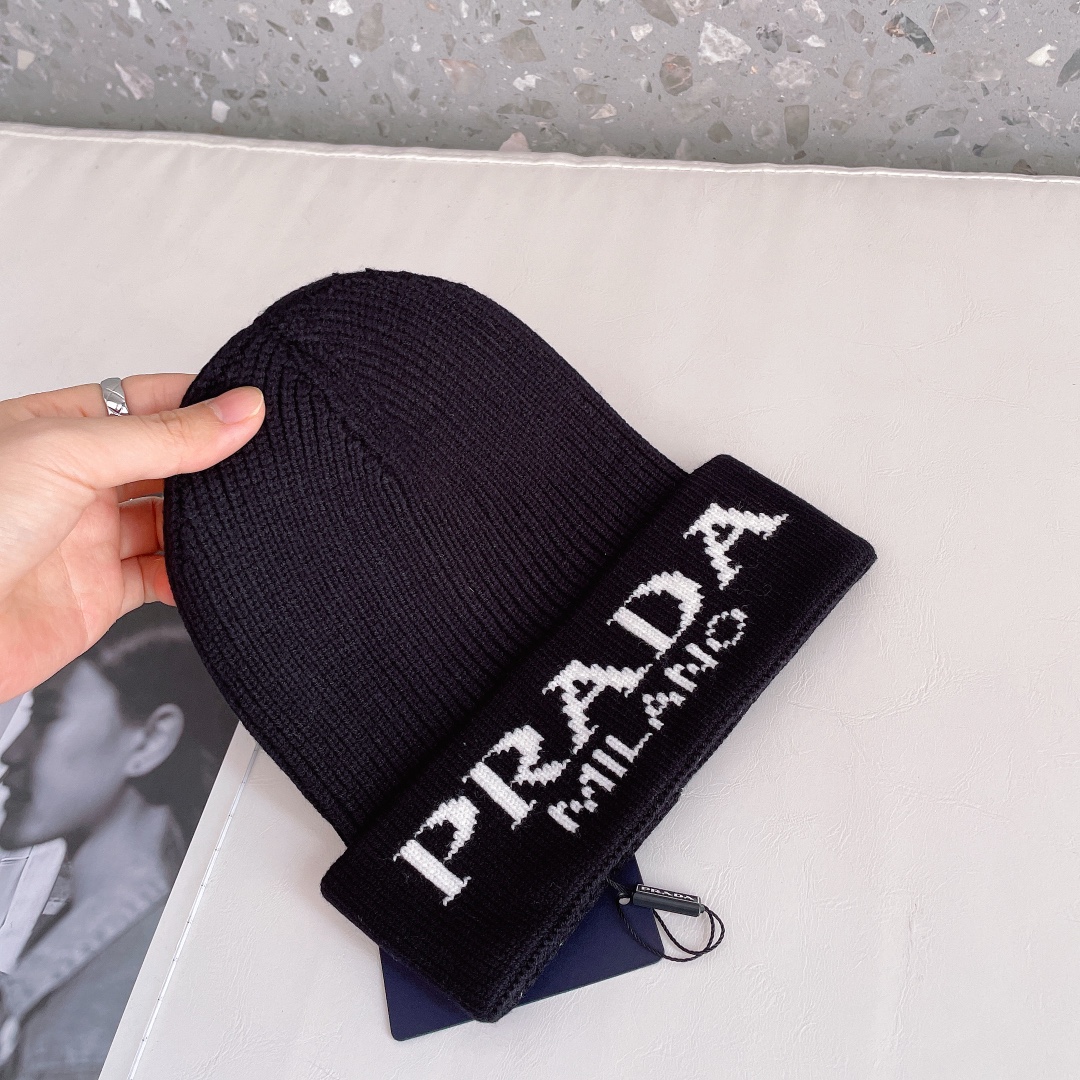 PRADA普拉达官网最新羊毛混纺针织帽