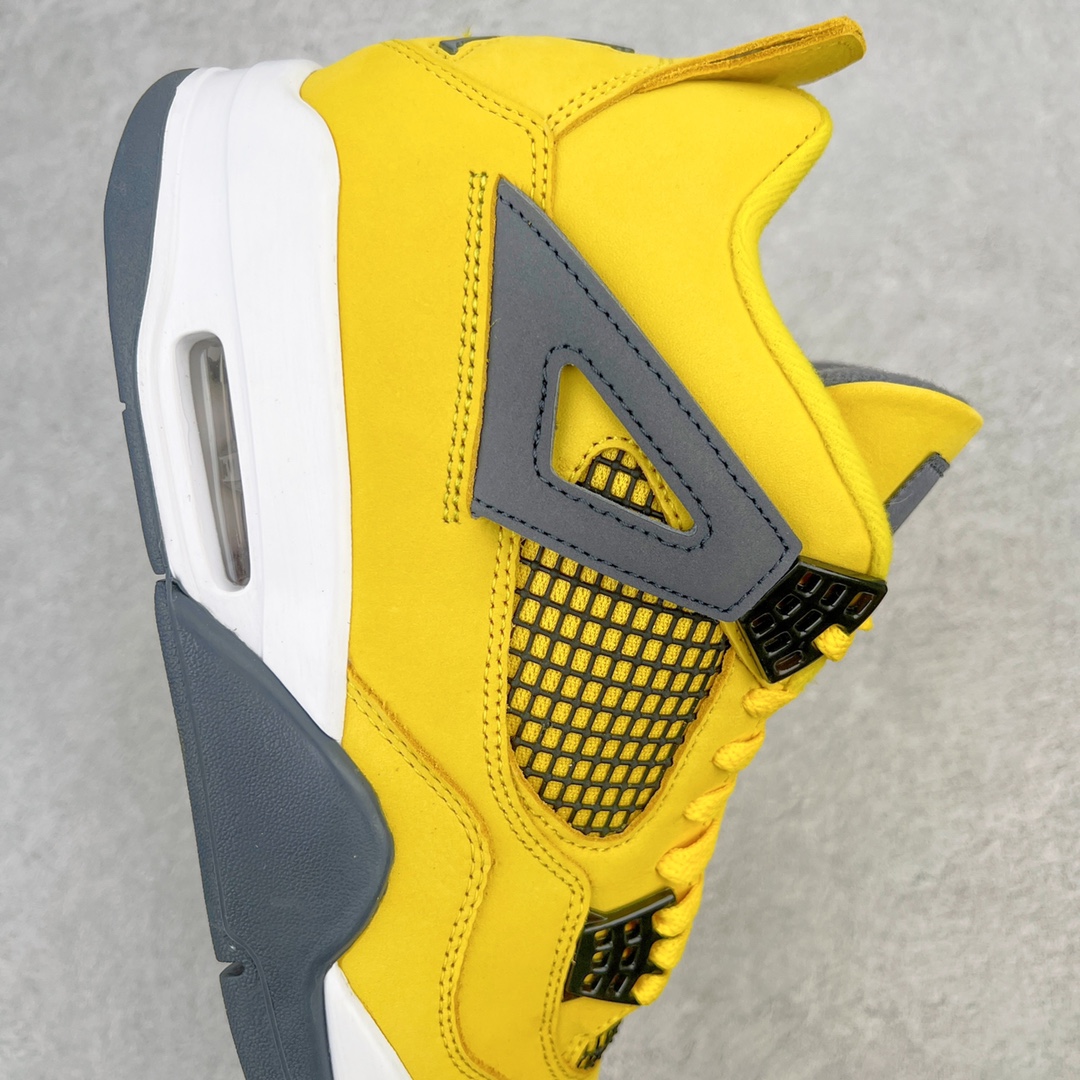 图片[6]-💰460 ＃GX Air Jordan AJ4 Retro 黑黄电母 货号：CT8527-700 圈内最强四代 独家外贸特供尺码含 45.5 49.5 50.5 耗时半年巨作 全套原纸板楦头开发 原厂特供皮料加持 确保原汁原味 完美呈现四代版型 一比一鞋头弧度高度鞋身弧度 数据细节工艺流程均保持原鞋一致 原厂TPU网格鞋带扣 正确内里网布 菱角分明不变形无多余毛边 柔软性质感一致于原鞋 市场唯一原厂鞋扣模具 背面可见隐藏注塑口 原厂织唛标 原厂飞人电绣工艺 尾指中部跳三针 独家绑鞋带手法 印刷中底布 四线拉帮 米色美纹纸贴合固定 进口港宝加持 后跟自然饱满 全鞋荧光划线卡点 追求极致完美 每一双都是工艺品 多重QC质检 超越公司货的品控标准 实实在在的免检产品 尺码：40 40.5 41 42 42.5 43 44 44.5 45 45.5 46 47.5 48.5 49.5 50.5 编码：by5936030-运动鞋