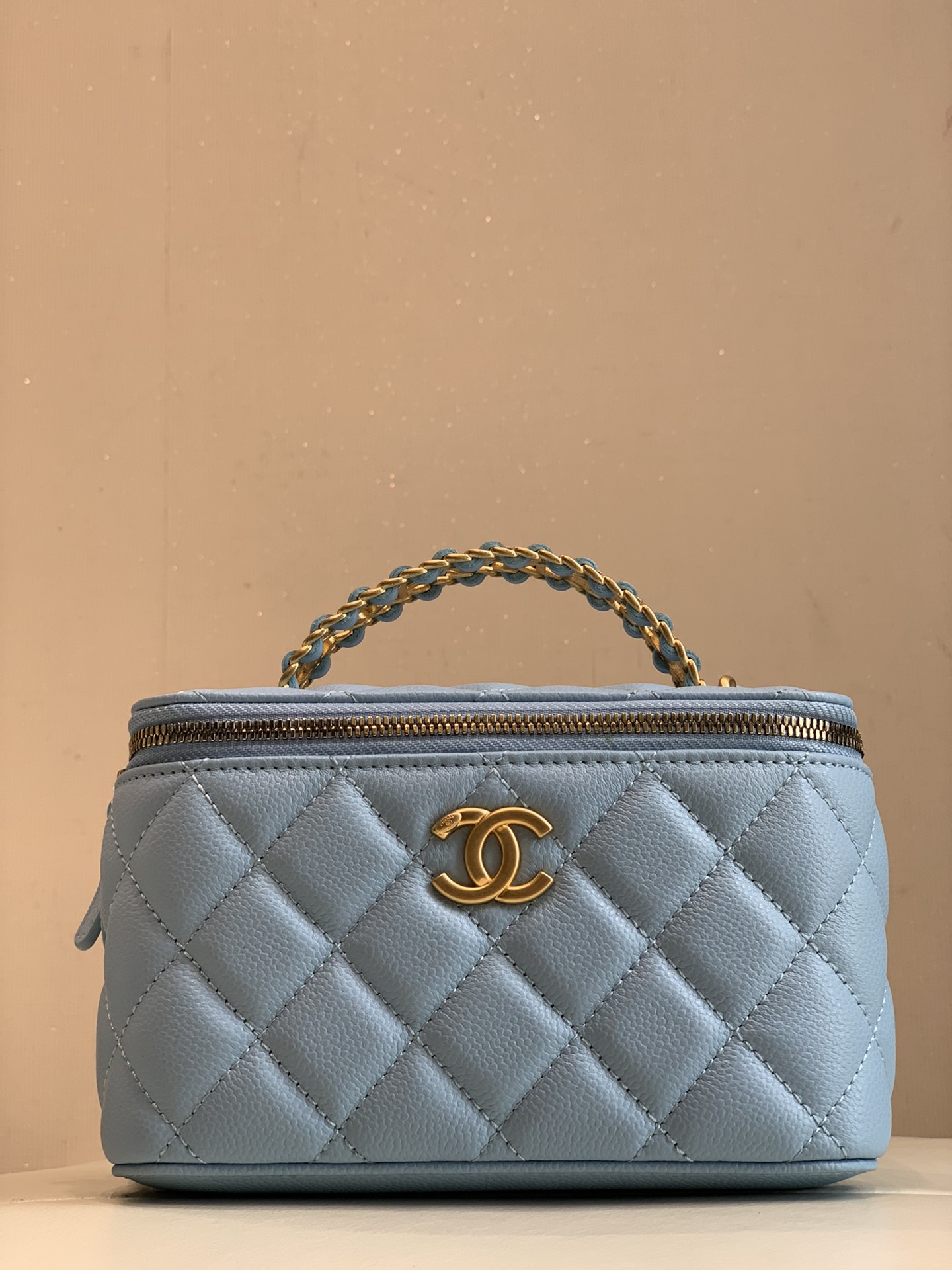 CHANEL nieuw handgreep box tas, ruitpatroon lamsleer, stevige vorm, lippenstiftvak, Italiaans kanaal, origineel leer - topkwaliteit