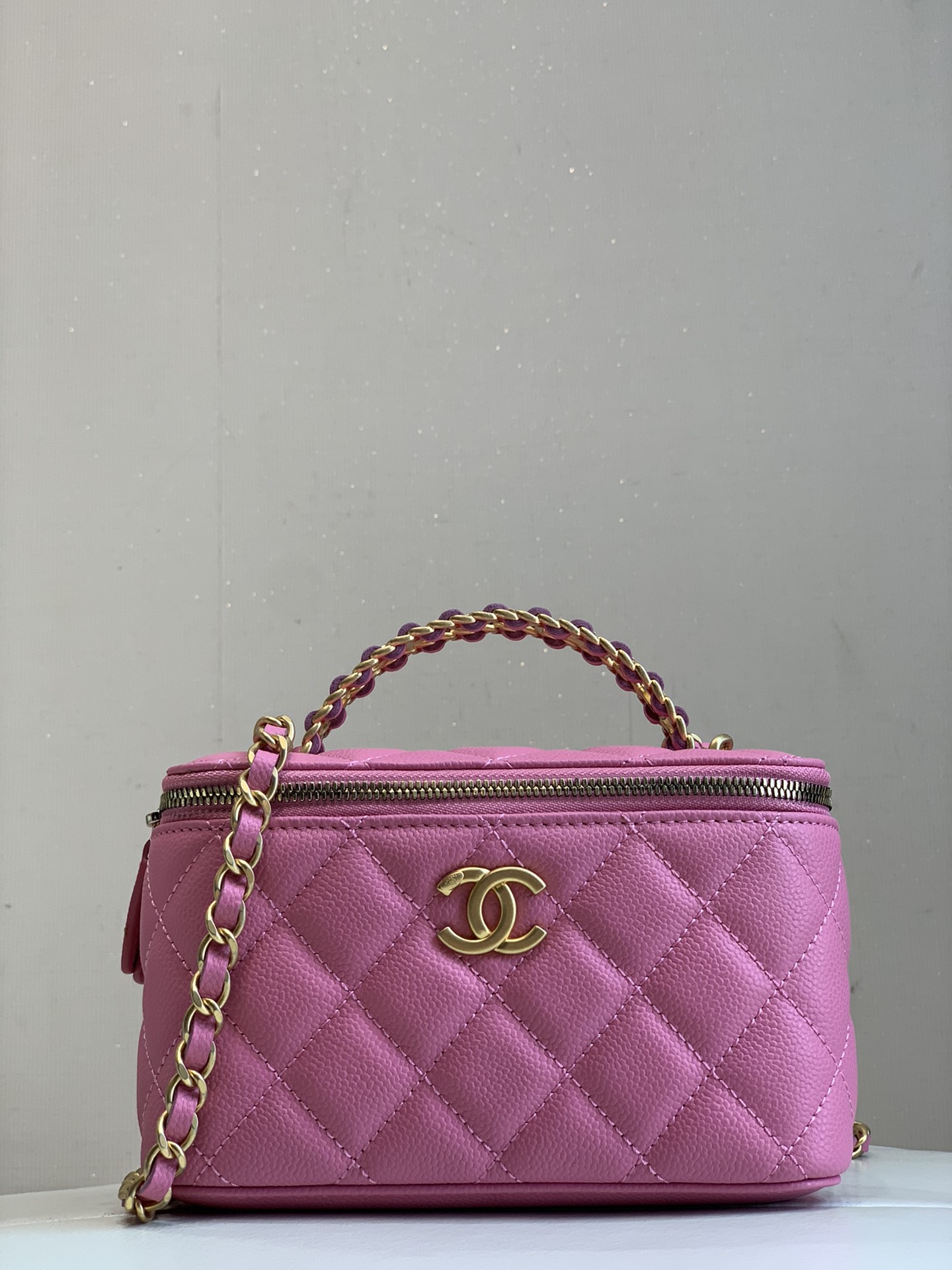 CHANEL nieuwe handgreep box bag, ruitpatroon lamsleer, stevige vorm, lippenstiftvak, Italiaans kanaal, origineel leer - topkwaliteit