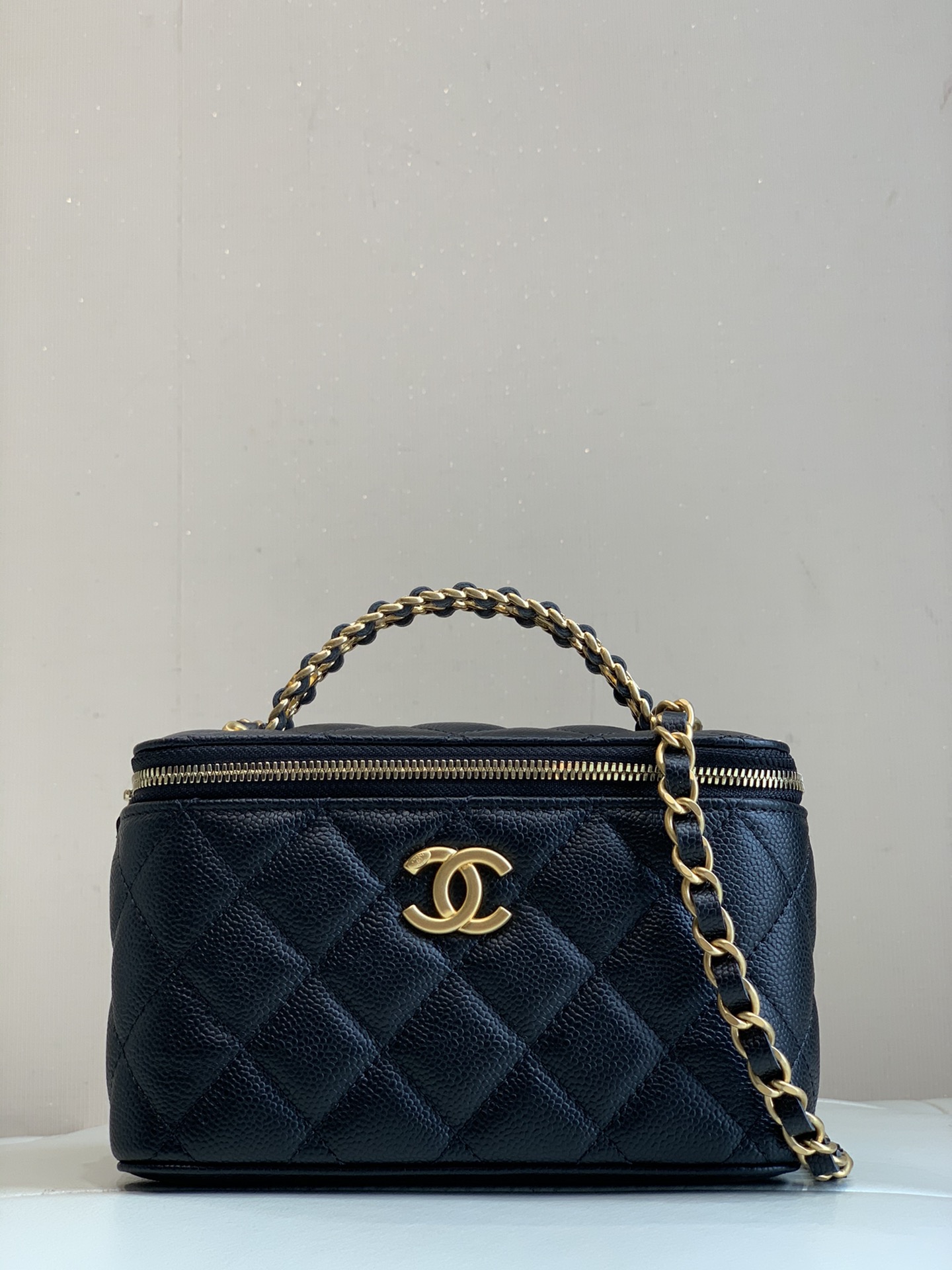 CHANEL nieuwe handgreep box bag, ruitpatroon lamsleer, stevige vorm, lippenstiftvak, Italiaans kanaal, origineel leer - topkwaliteit