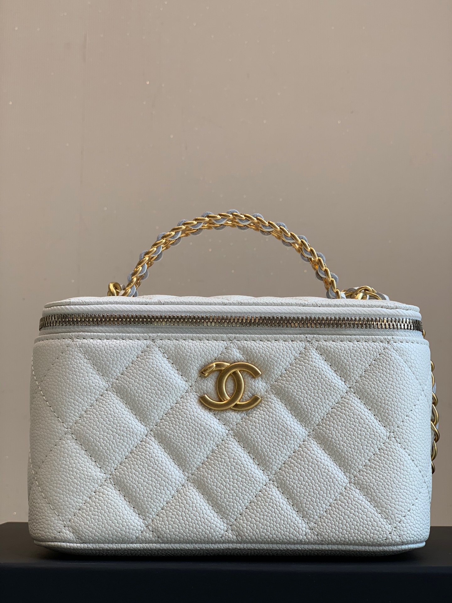 CHANEL nieuw handgreep box tas, ruitpatroon lamsleer, stevige vorm, lippenstiftvak, Italiaans kanaal, origineel leer - topkwaliteit