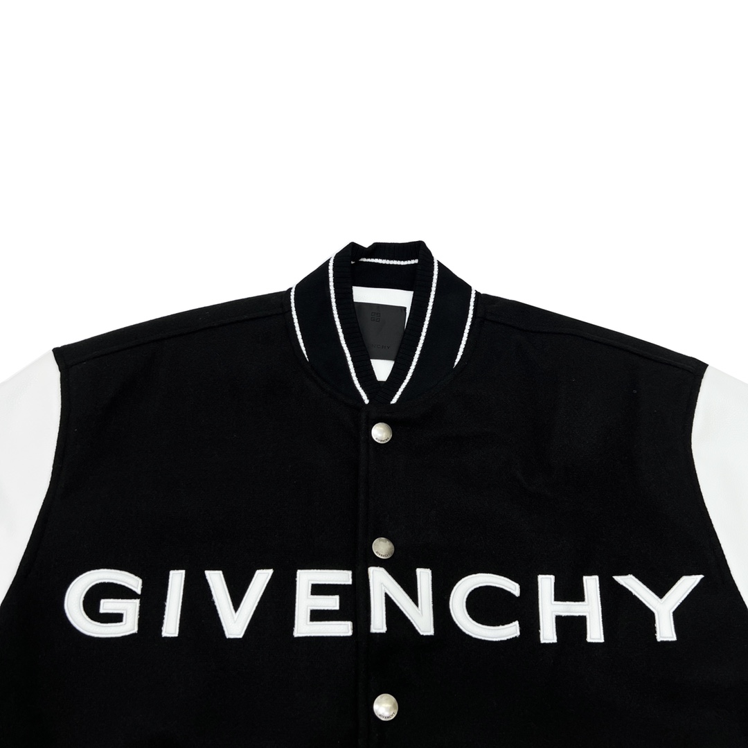 400 Givenchy纪梵希 经典刺绣字母皮袖拼接羊毛呢棒球服夹克