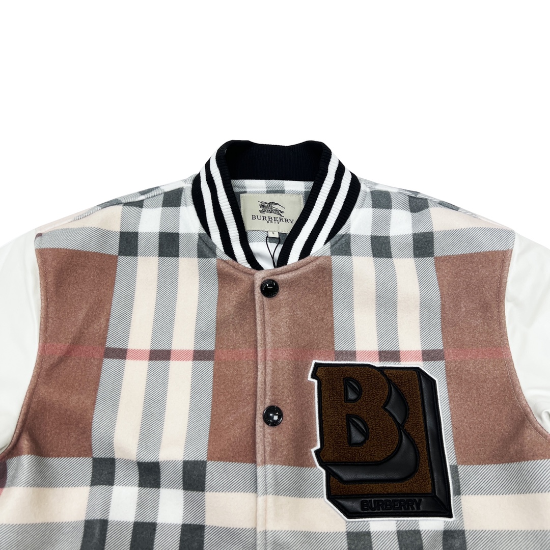 400 Burberry 巴宝莉 22FW拼接皮袖棒球服夹克外套