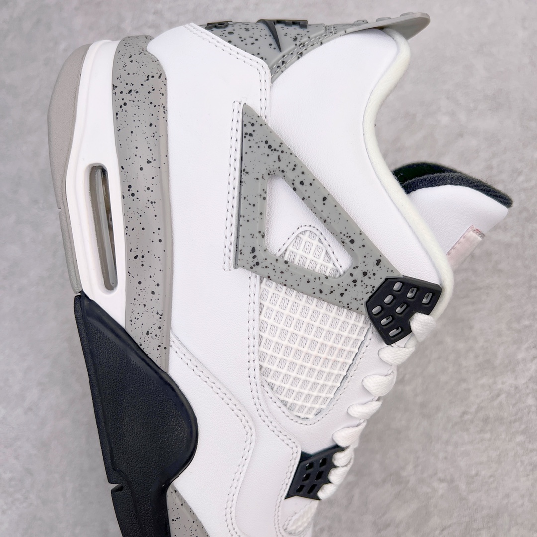 图片[6]-零售💰260 ＃KZ神版福利回馈‼Air Jordan AJ4 Retro 白水泥 840606-190 独家外贸特供尺码含 45.5 49.5 50.5 国内外口碑最好最推荐的产品 市场中端王者 亲自操刀耗时半年巨作 全套原纸板楦头开发 确保原汁原味 完美呈现四代版型 一比一鞋头弧度高度鞋身弧度 此版本只针对中端市场 皮料材质有所更替 其他数据细节工艺流程均保持一致 绝不口嗨 细节品控鞋型随意秒杀市面3XX 4XX 原厂TPU网格鞋带扣 正确内里网布 菱角分明不变形无多余毛边 柔软性质感一致于原鞋 市场唯一原厂鞋扣模具 背面可见隐藏注塑口 原厂织唛标 原厂飞人电绣工艺 尾指中部跳三针 独家绑鞋带手法 印刷中底布 四线拉帮 米色美纹纸贴合固定 进口港宝加持 后跟自然饱满 全鞋荧光划线卡点 追求极致完美 每一双都是工艺品 多重QC质检 超越公司货的品控标准 实实在在的免检产品 尺码：40 40.5 41 42 42.5 43 44 44.5 45 45.5 46 47.5 48.5 49.5 50.5 编码：by2936060-运动鞋