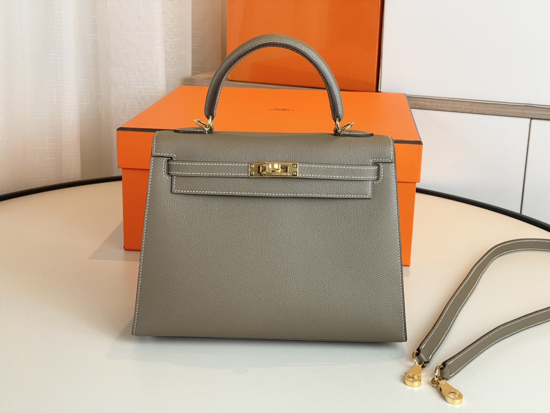 Hermes Kelly Handbags Crossbody & Shoulder Bags Elephant Grey Gold Hardware Epsom