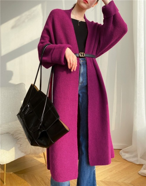 Elegant Over-Knee Wool Cardigan - French Fashion, Relaxed Fit, Various Colors 1 Elegant Over-Knee Wool Cardigan - French Fashion, Relaxed Fit, Various Colors