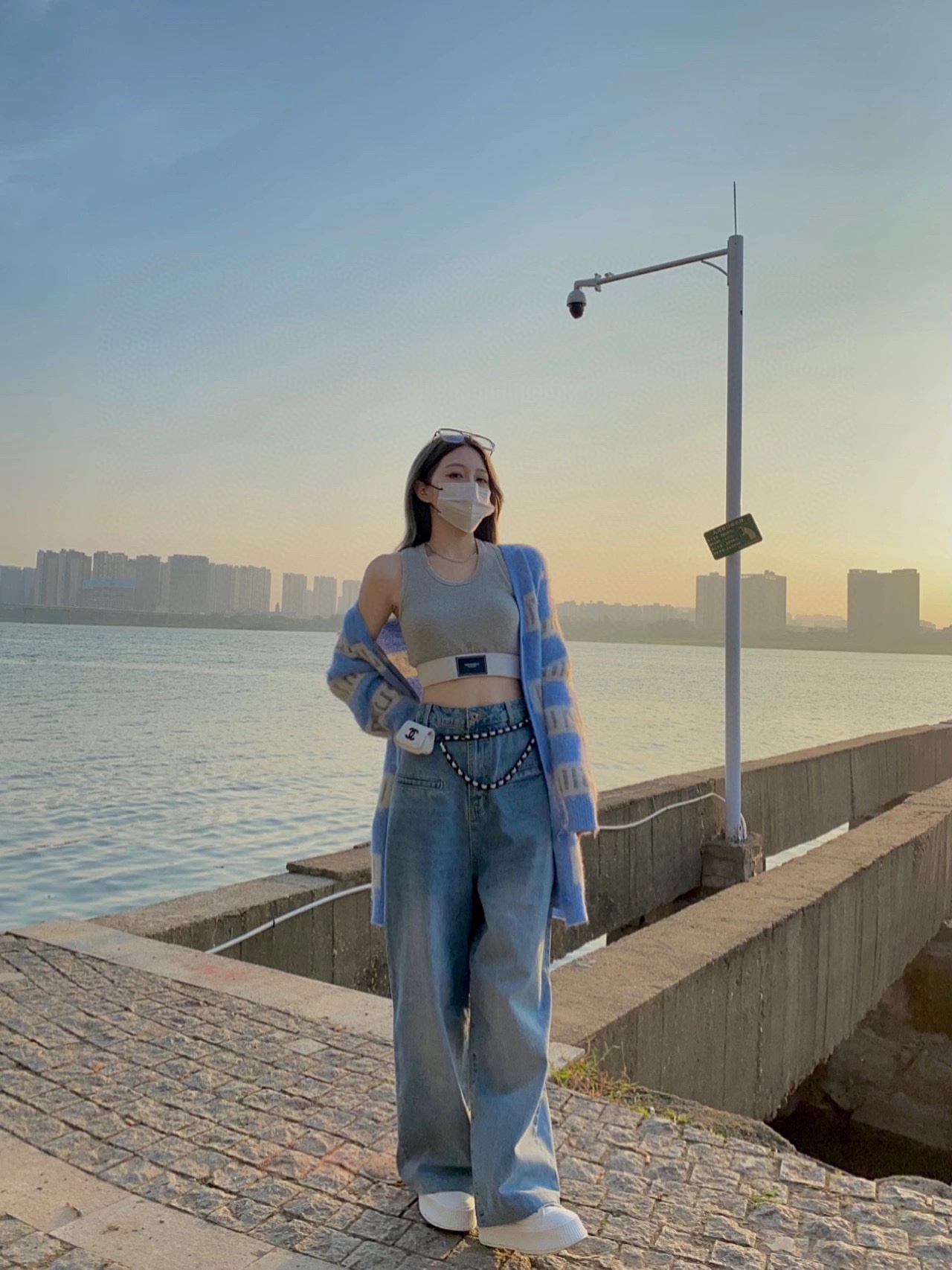 2022MiuMiu 2022FW马海毛条纹针织开衫毛衣