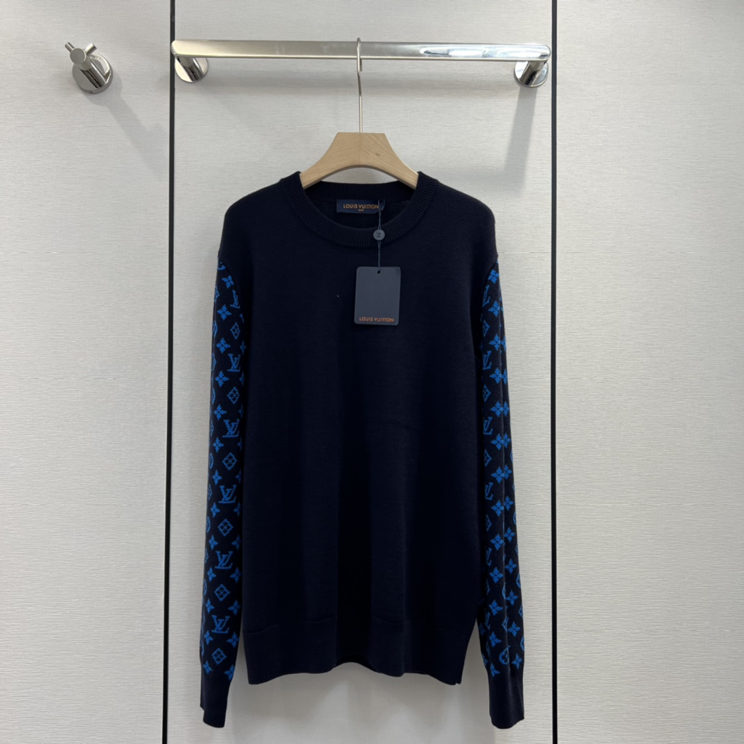 Louis Vuitton Clothing Sweatshirts Blue Splicing Knitting Fall/Winter Collection