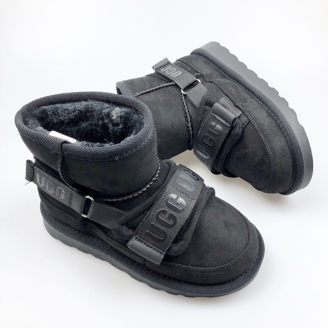 图片[5]-🍒UGG2822 爆版周冬雨新款机车雪地靴秋冬新款加绒加厚时尚潮流棉鞋💘 💘儿童时尚平底魔术贴雪地靴短筒防滑保暖厚底一脚蹬百搭童鞋网红短靴 🍎材料：牛皮+羊毛混纺 😘颜色：黑色，栗色，巧色 🌹号码：26-35-选品中心