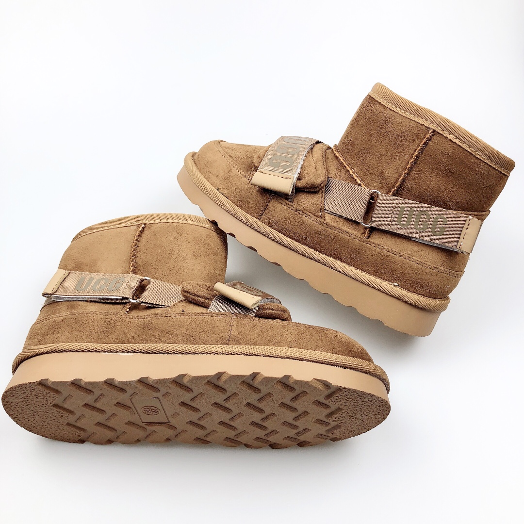 图片[3]-🍒UGG2822 爆版周冬雨新款机车雪地靴秋冬新款加绒加厚时尚潮流棉鞋💘 💘儿童时尚平底魔术贴雪地靴短筒防滑保暖厚底一脚蹬百搭童鞋网红短靴 🍎材料：牛皮+羊毛混纺 😘颜色：黑色，栗色，巧色 🌹号码：26-35-选品中心