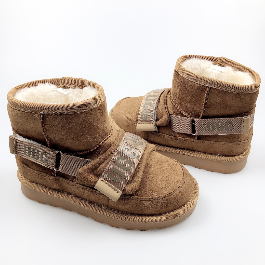 图片[4]-🍒UGG2822 爆版周冬雨新款机车雪地靴秋冬新款加绒加厚时尚潮流棉鞋💘 💘儿童时尚平底魔术贴雪地靴短筒防滑保暖厚底一脚蹬百搭童鞋网红短靴 🍎材料：牛皮+羊毛混纺 😘颜色：黑色，栗色，巧色 🌹号码：26-35-选品中心