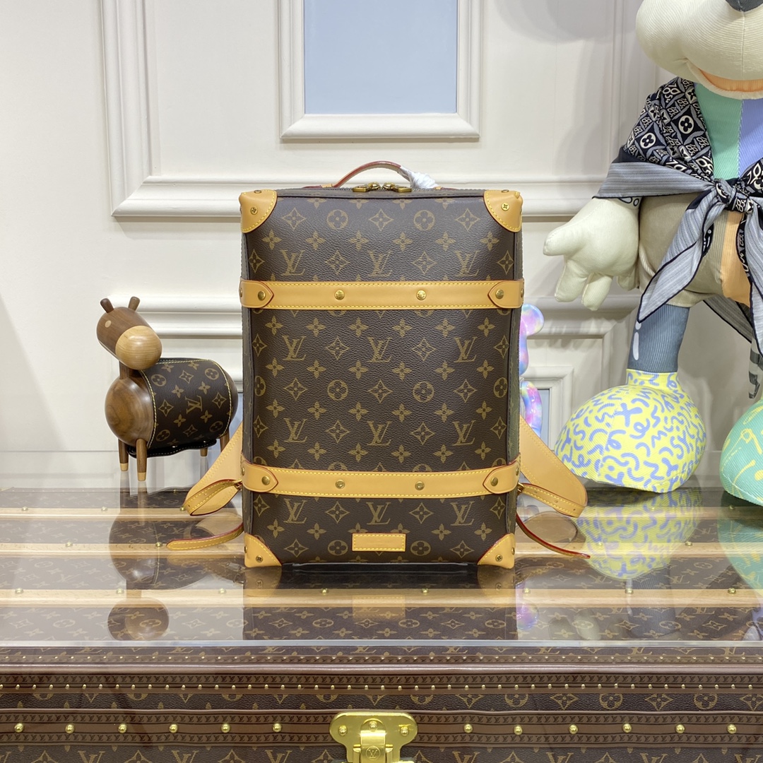 Louis Vuitton LV Soft Trunk Bags Backpack Gold Green Monogram Canvas Cowhide Fabric M44752