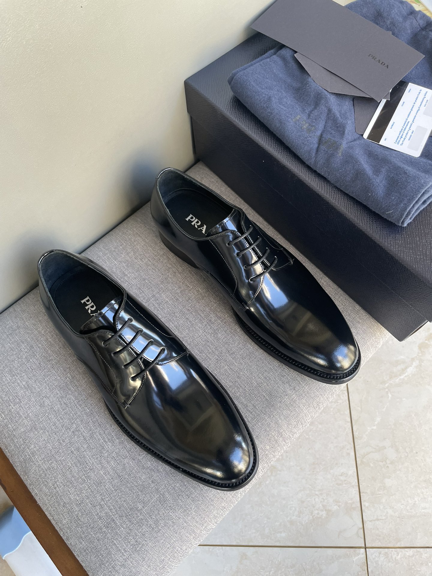 Prada Shoes Plain Toe Black Calfskin Cowhide Genuine Leather Casual