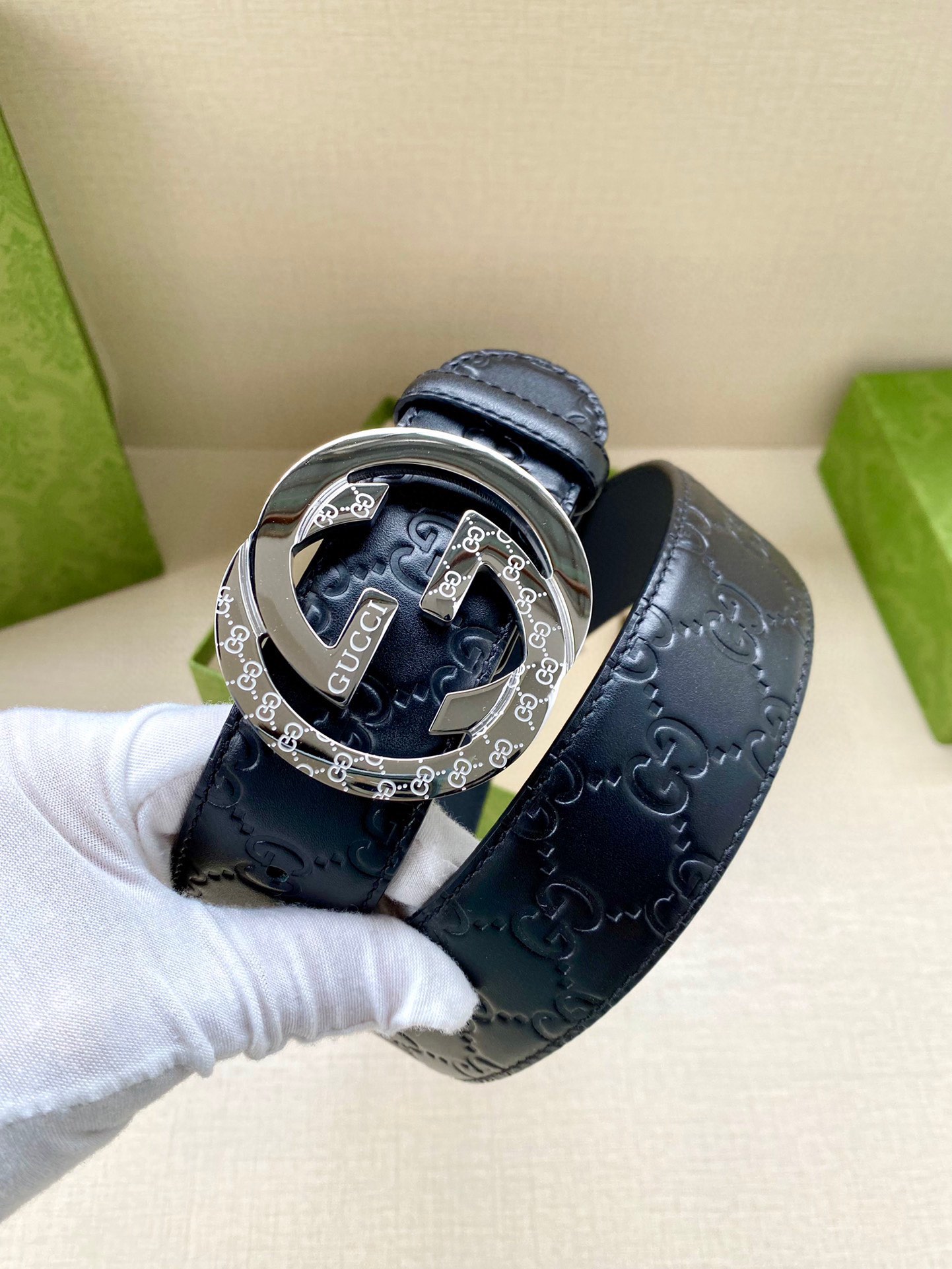 Gucci Style Blue Leather Men's Belts Men's Belts Men's Belt detail image 6 from source 766491