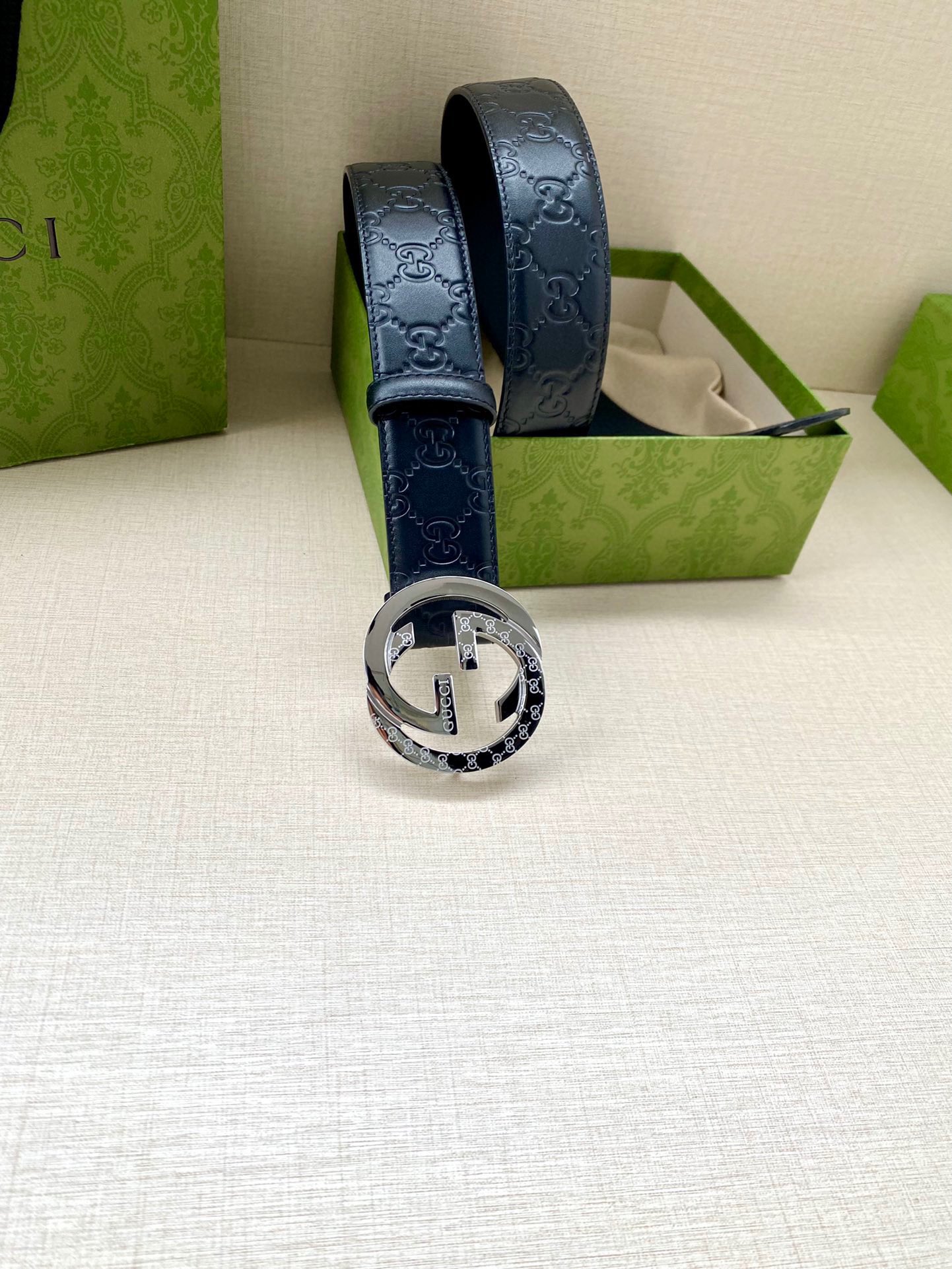 Gucci Style Blue Leather Men's Belts Men's Belts Men's Belt detail image 7 from source 766491
