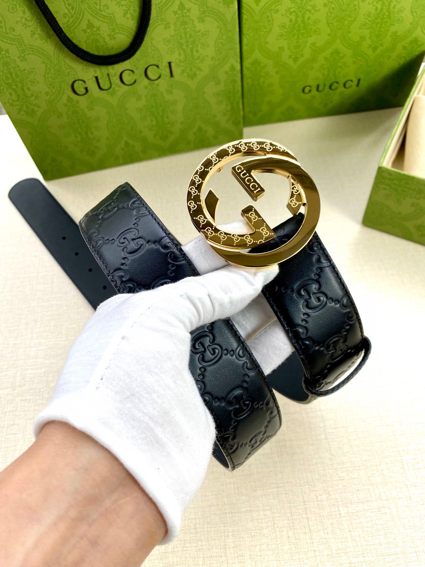 Gucci Style Blue Leather Men's Belts Men's Belts Men's Belt detail image 3 from source 766491