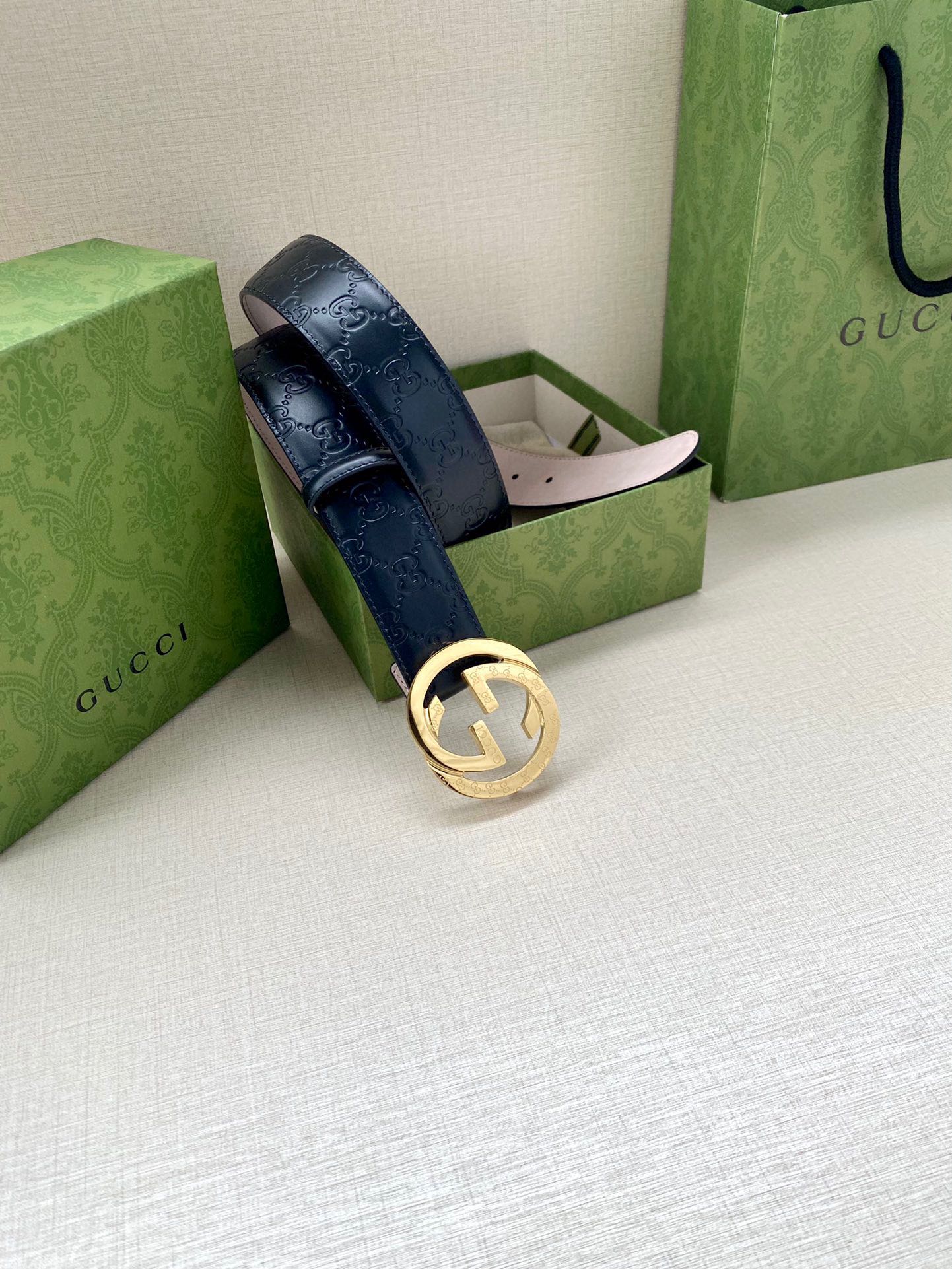 Gucci Style Blue Leather Men's Belts Men's Belts Men's Belt detail image 7 from source 766492