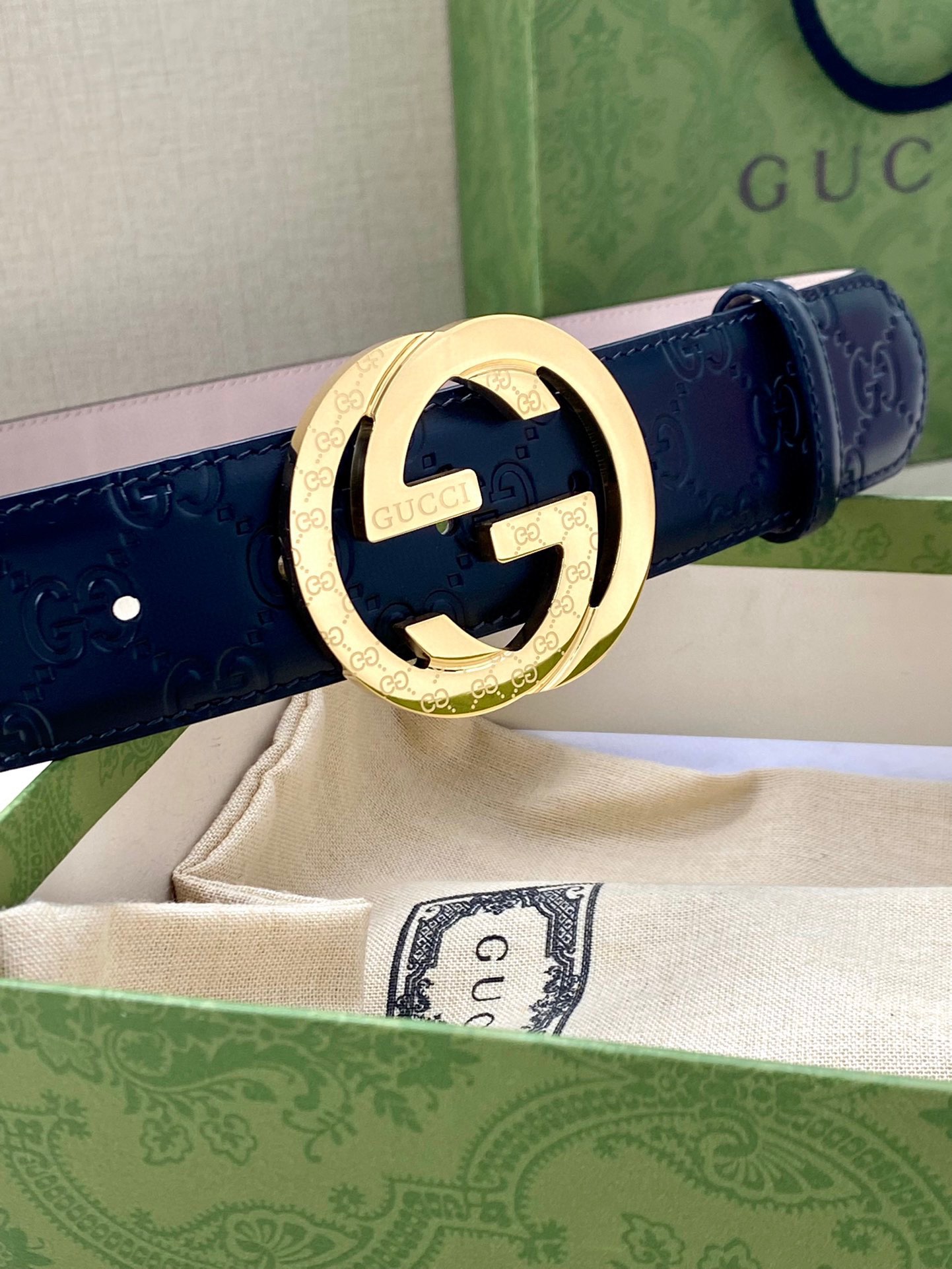 Gucci Style Blue Leather Men's Belts Men's Belts Men's Belt detail image 6 from source 766492