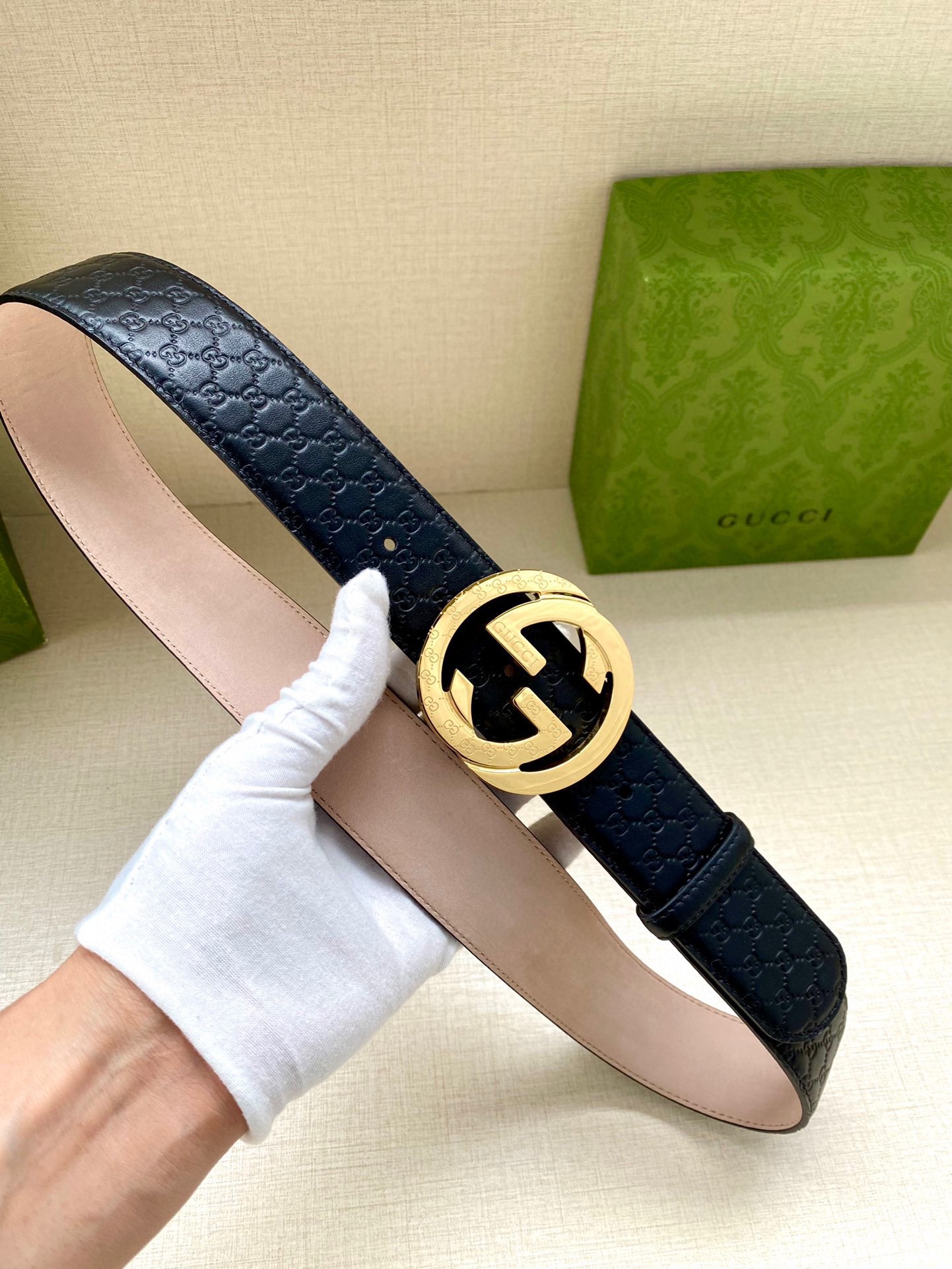 Gucci Style Blue Leather Men's Belts Men's Belts Men's Belt detail image 6 from source 766493