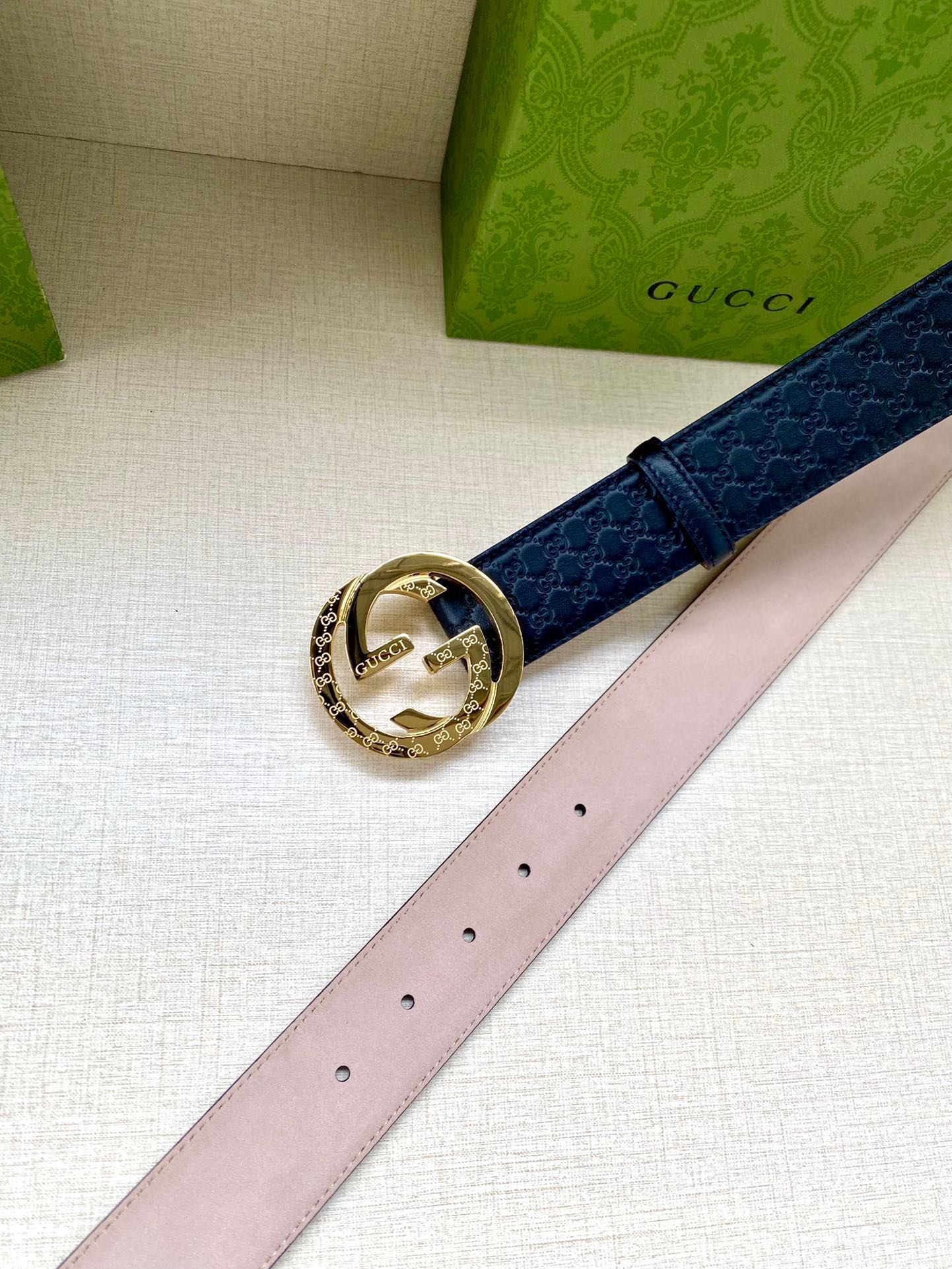 Gucci Style Blue Leather Men's Belts Men's Belts Men's Belt detail image 8 from source 766493