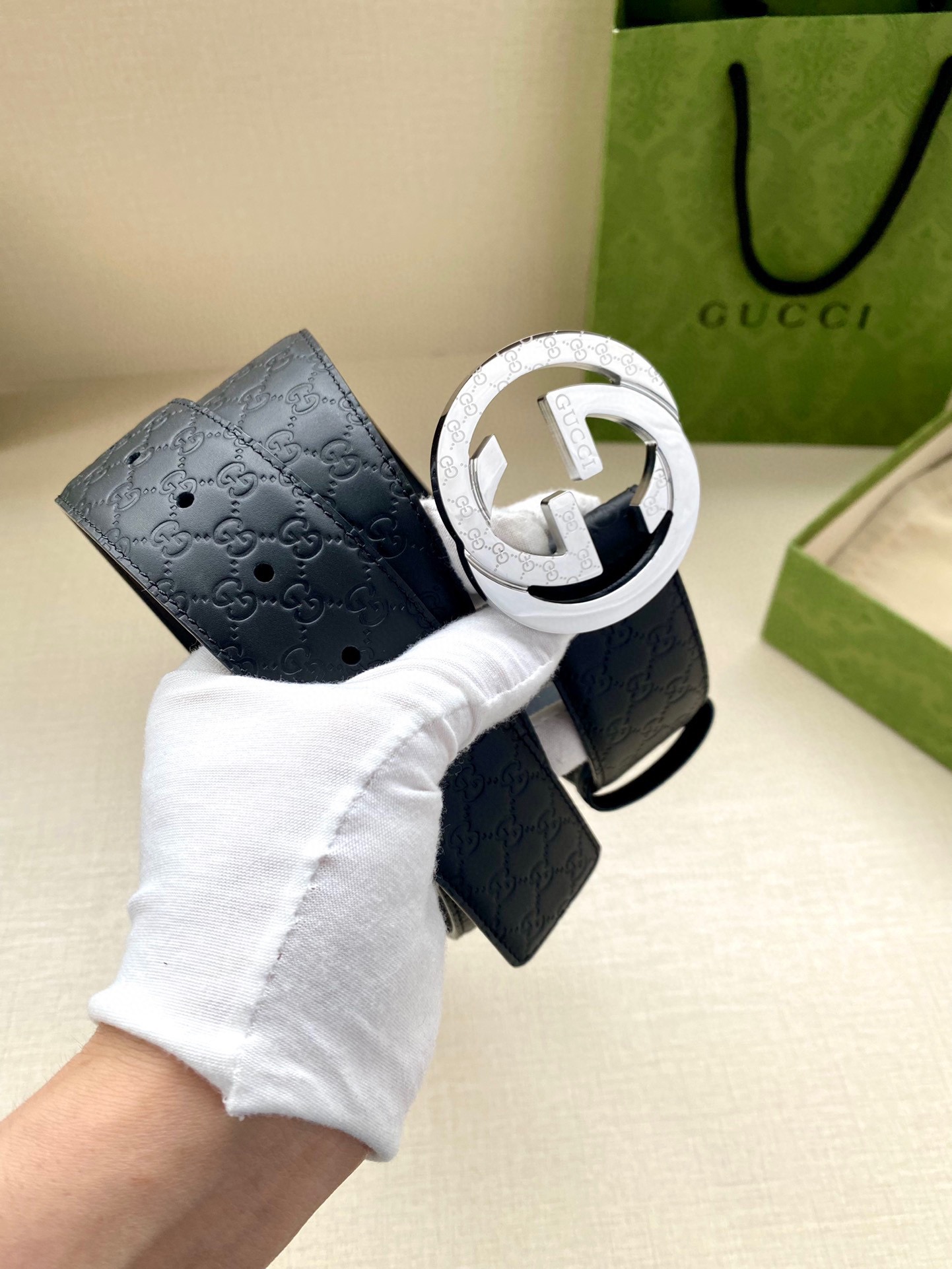 Gucci Style Blue Leather Men's Belts Men's Belts Men's Belt detail image 7 from source 766494
