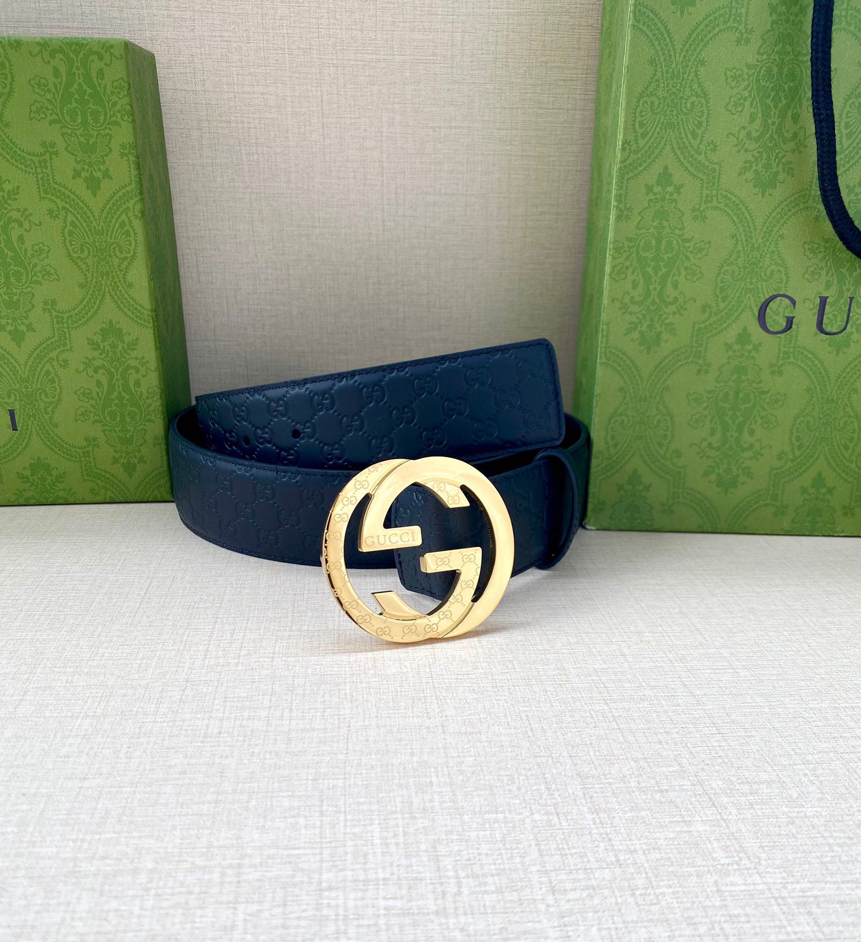 Gucci Style Blue Leather Men's Belts Men's Belts Men's Belt detail image 4 from source 766494