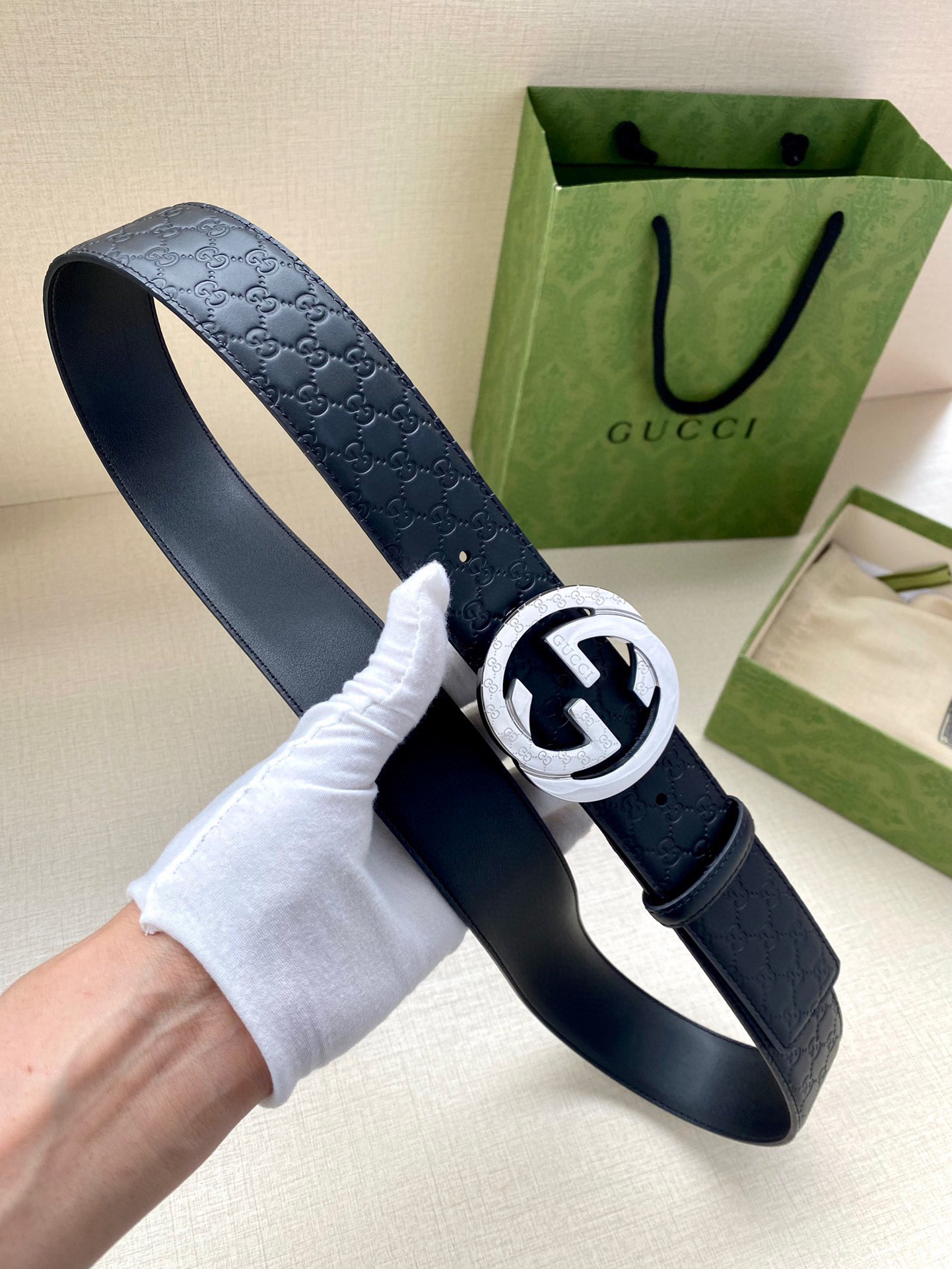 Gucci Style Blue Leather Men's Belts Men's Belts Men's Belt detail image 6 from source 766494