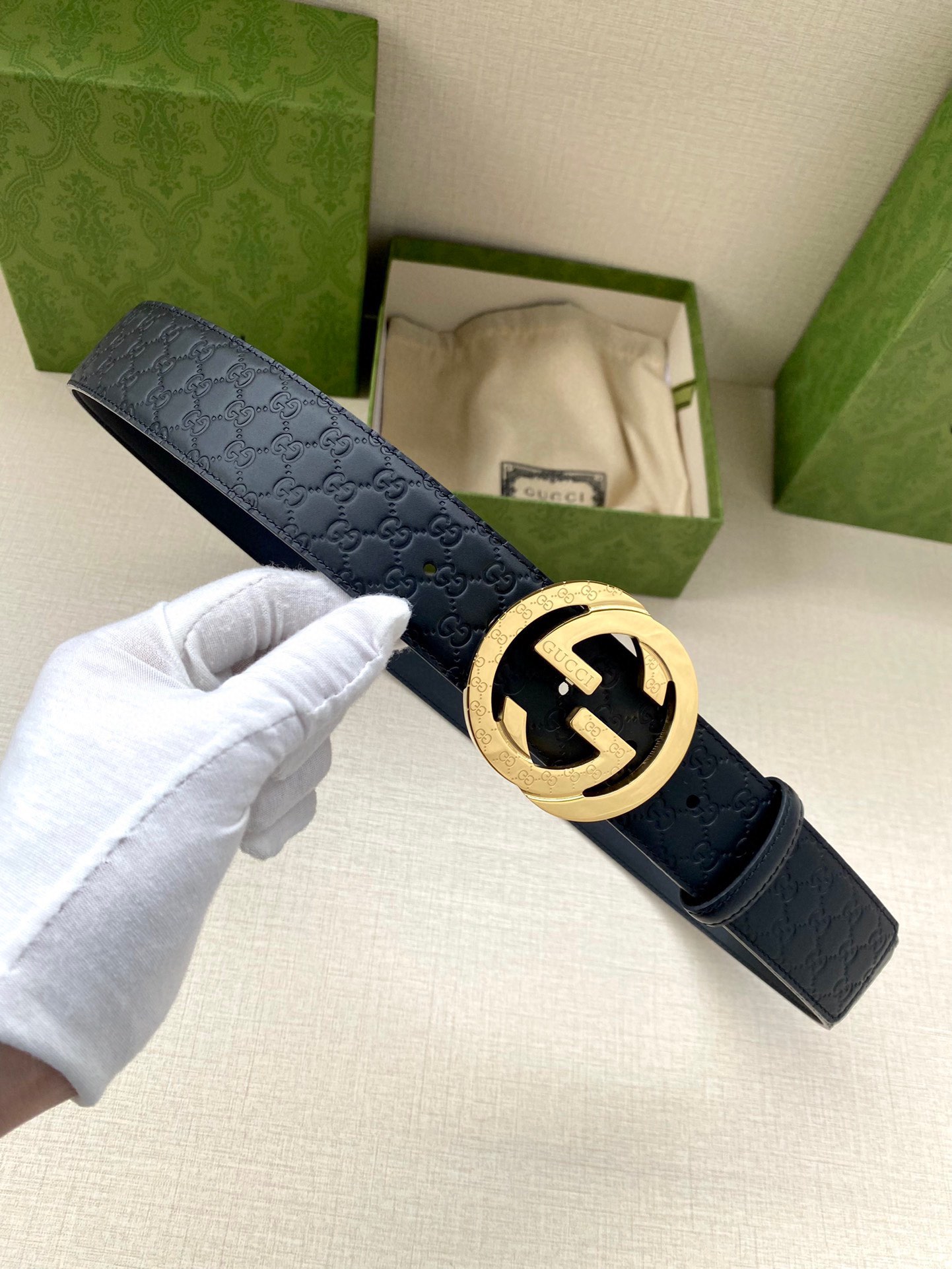 Gucci Style Blue Leather Men's Belts Lookbook Reference image 1